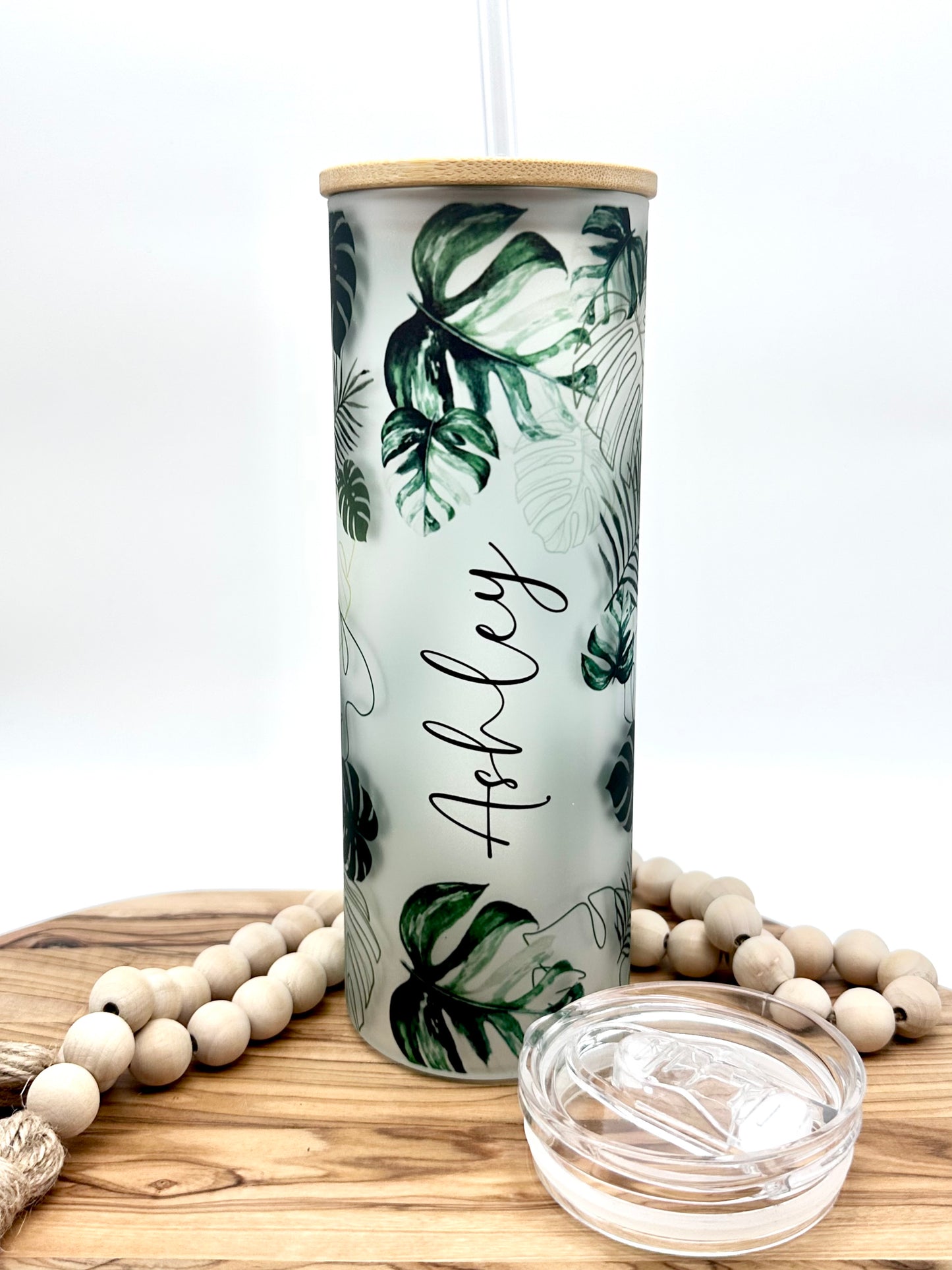 20oz Personalized Monstera Leaf Glass Tumbler