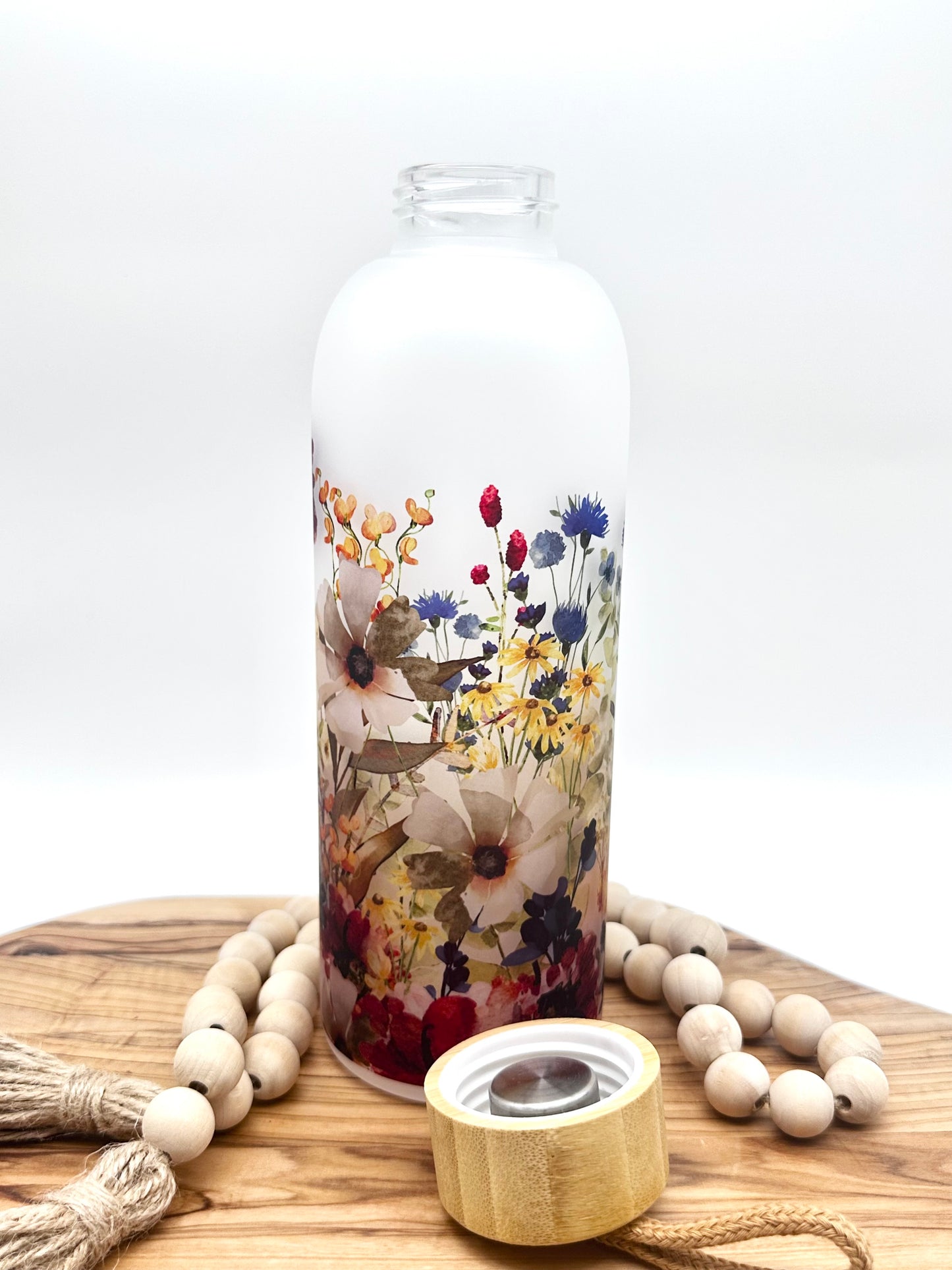 25oz Frosted Wildflower Glass Water Bottle