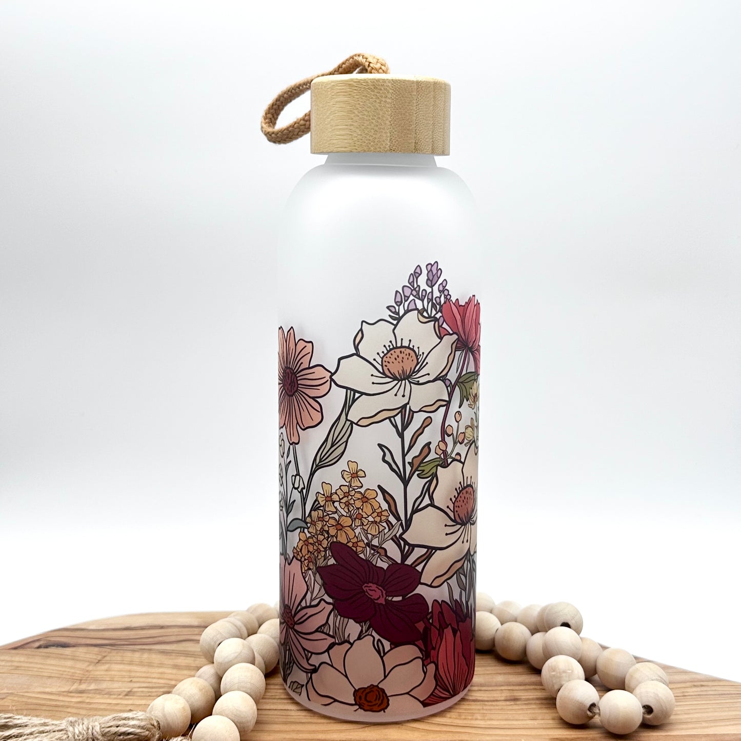 25oz Vintage Wildflower Glass Water Bottle
