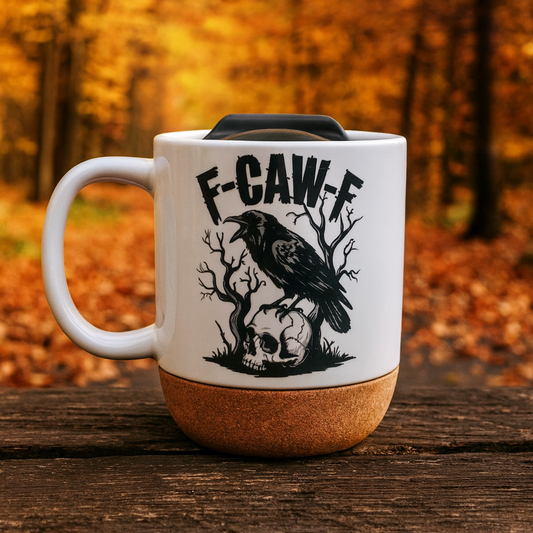 15oz Raven Skull Coffee Mug with Cork Bottom and Lid