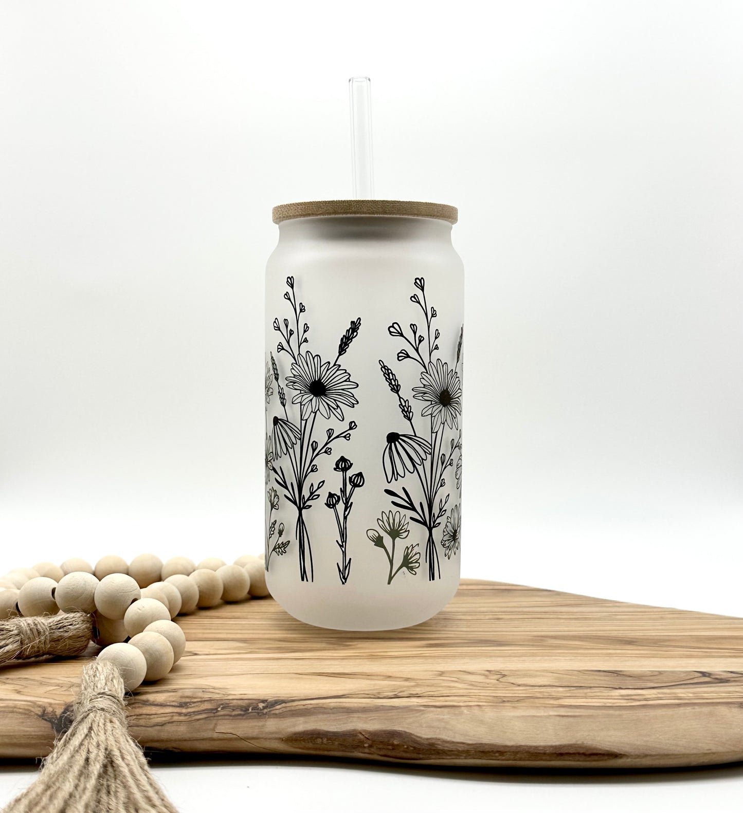 16oz Daisy Frosted Glass Can