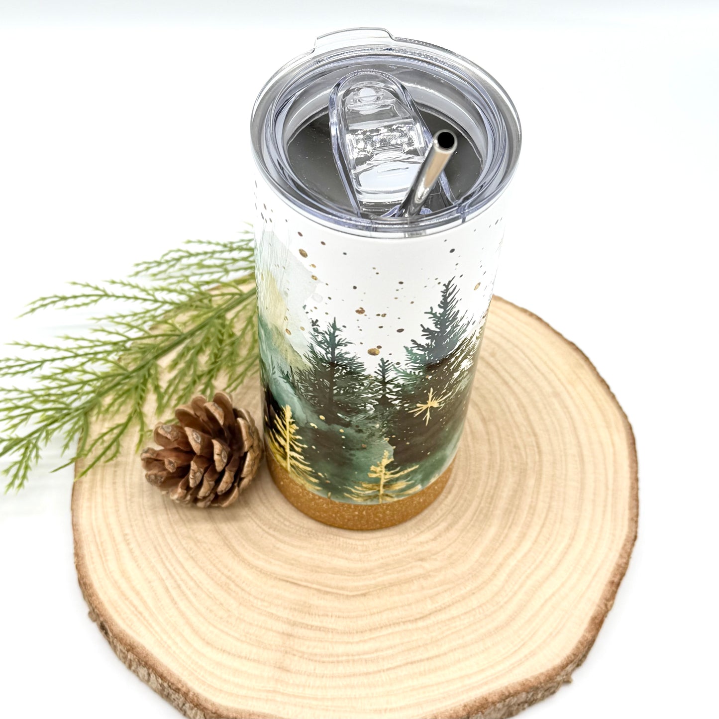 Christmas Forest Tumbler - 17oz Insulated Tumbler with Cork Bottom