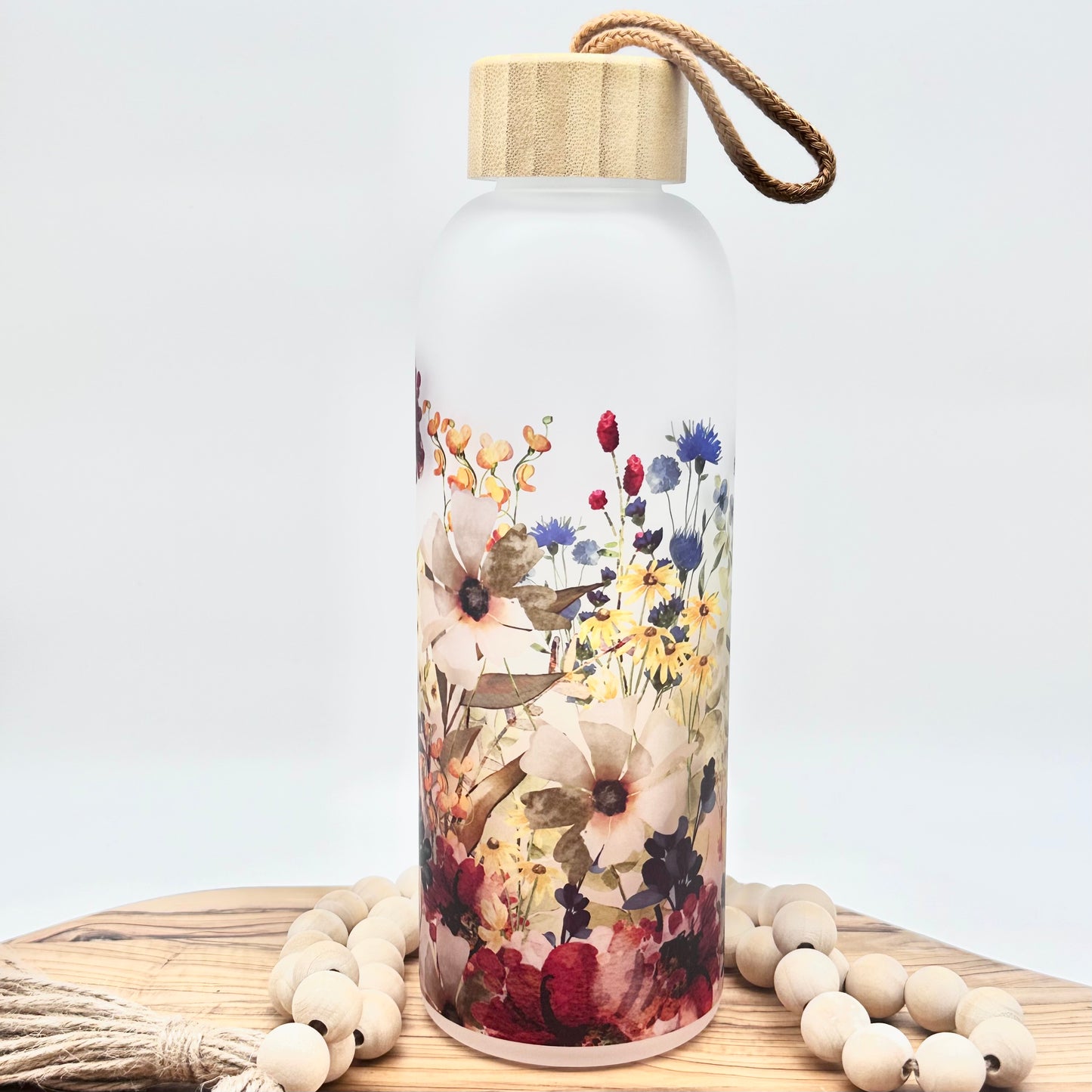 25oz Frosted Wildflower Glass Water Bottle