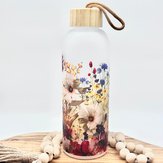 25oz Frosted Wildflower Glass Water Bottle