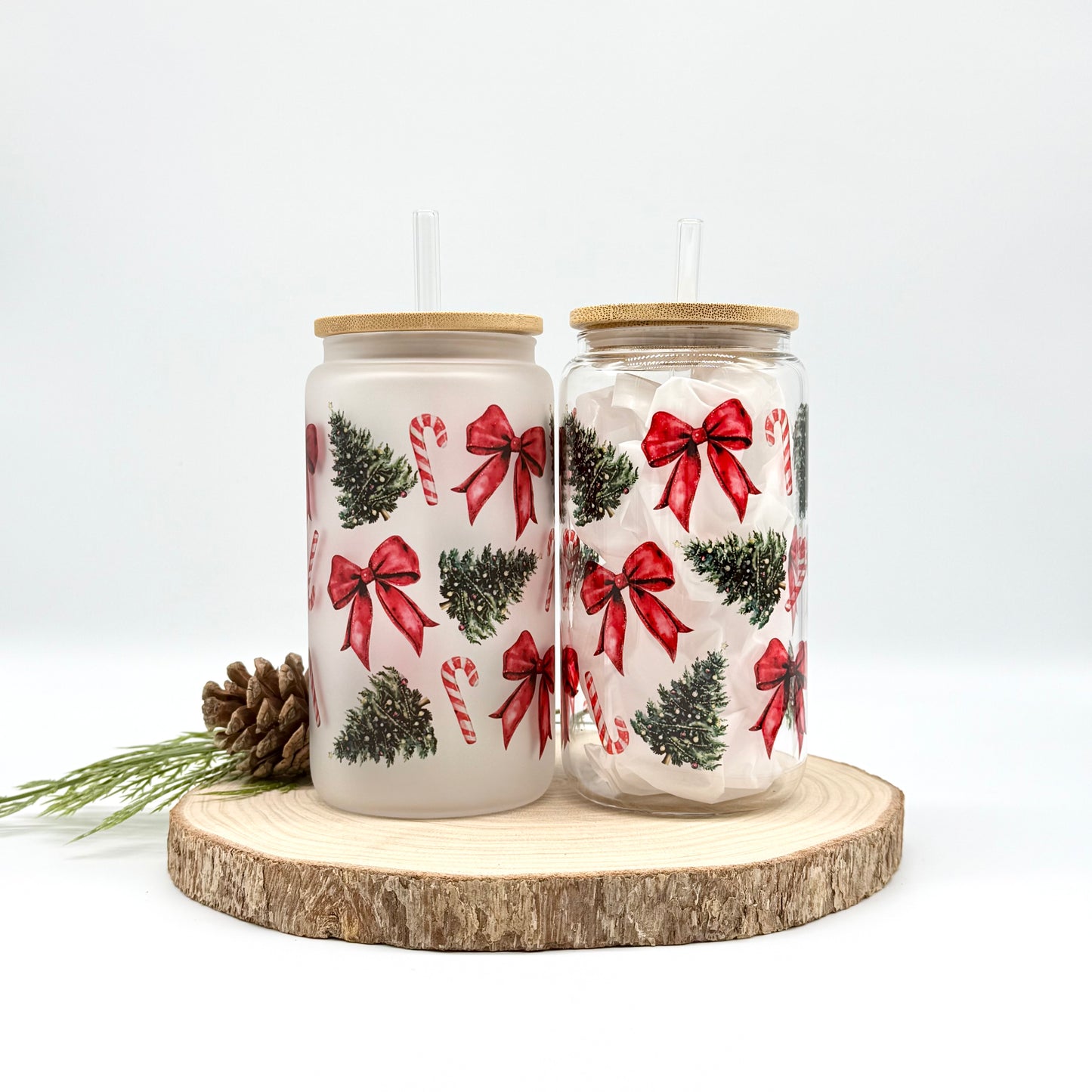 Christmas Glass Tumbler - 16oz Iced Coffee Cup