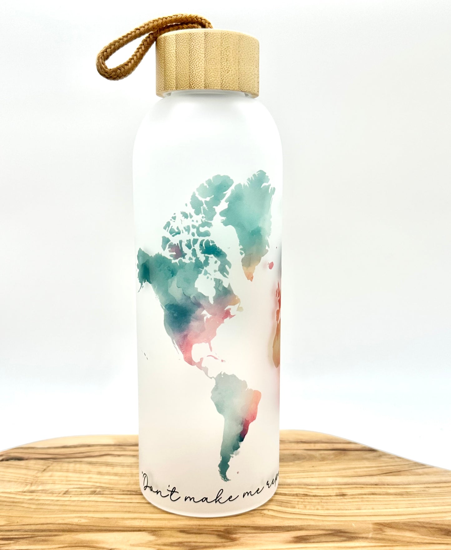 World Map Glass Water Bottle