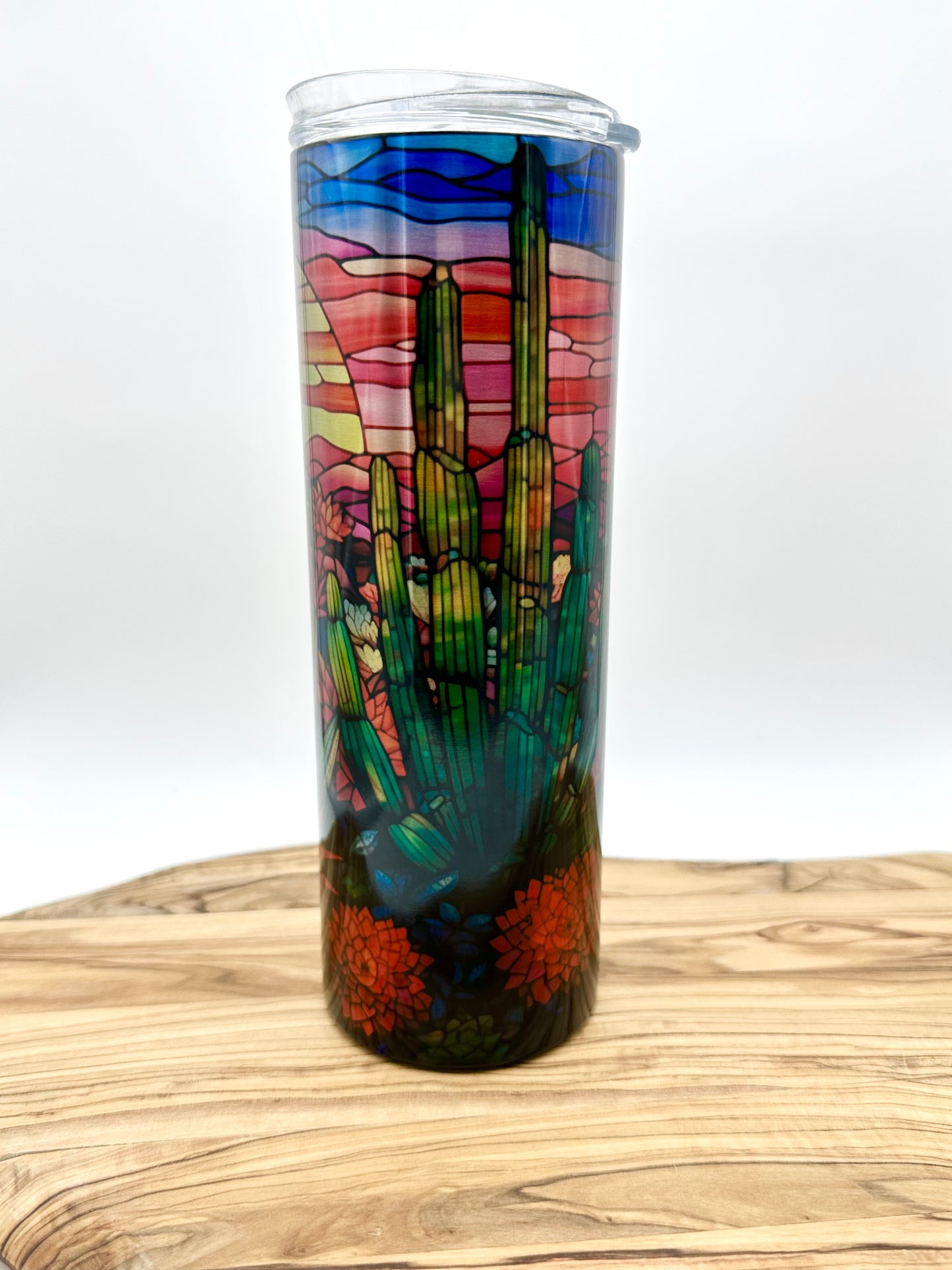 Stained Glass Desert Scene Stainless Steel Tumbler