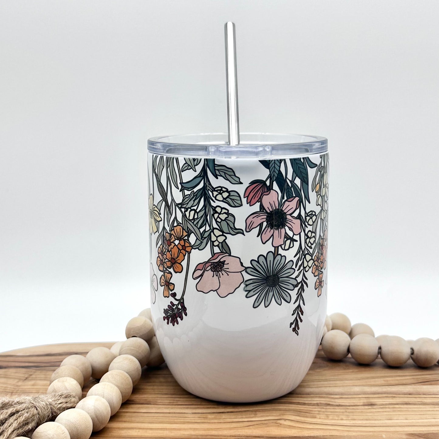 Personalized Vintage Wildflower Wine Glass