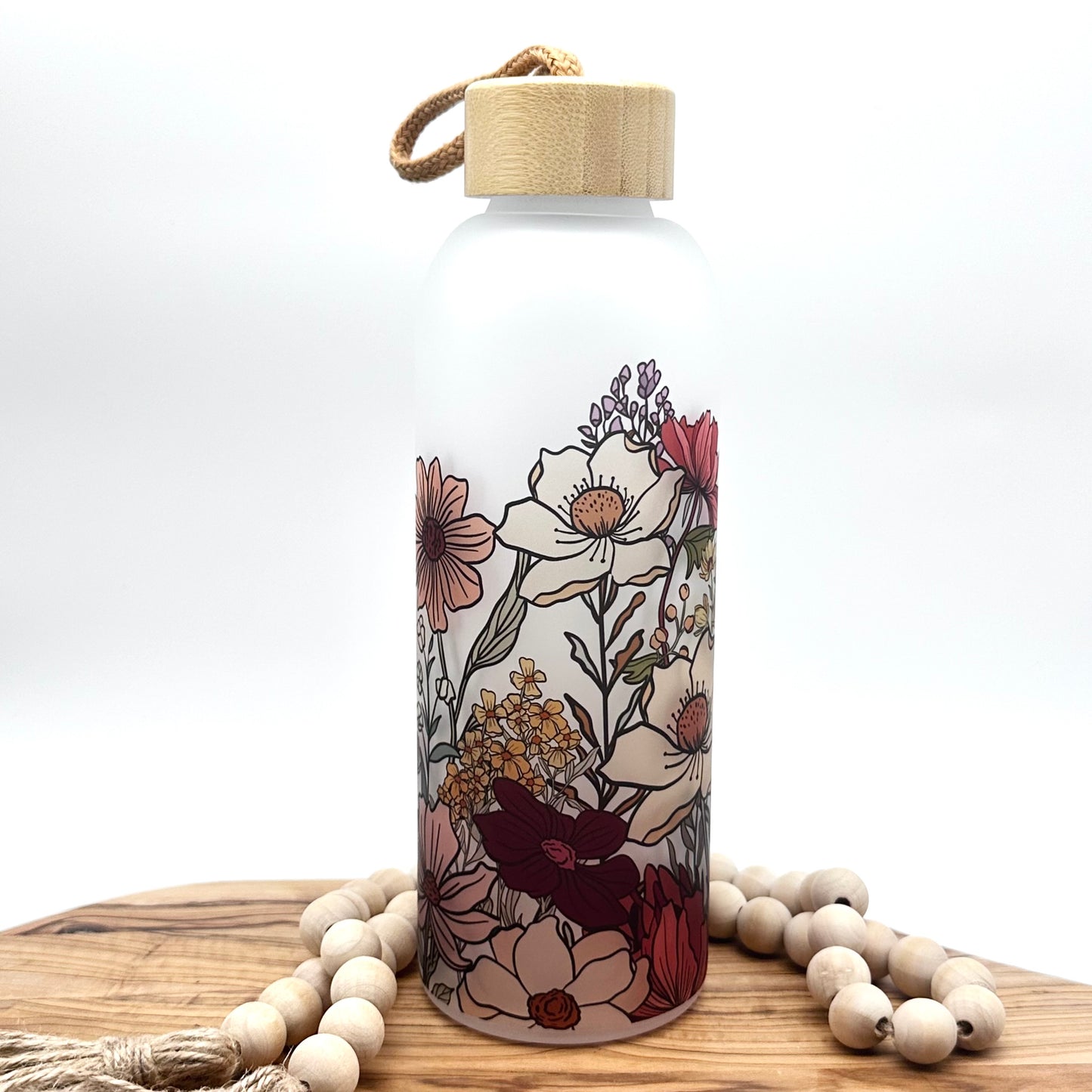25oz Vintage Wildflower Glass Water Bottle