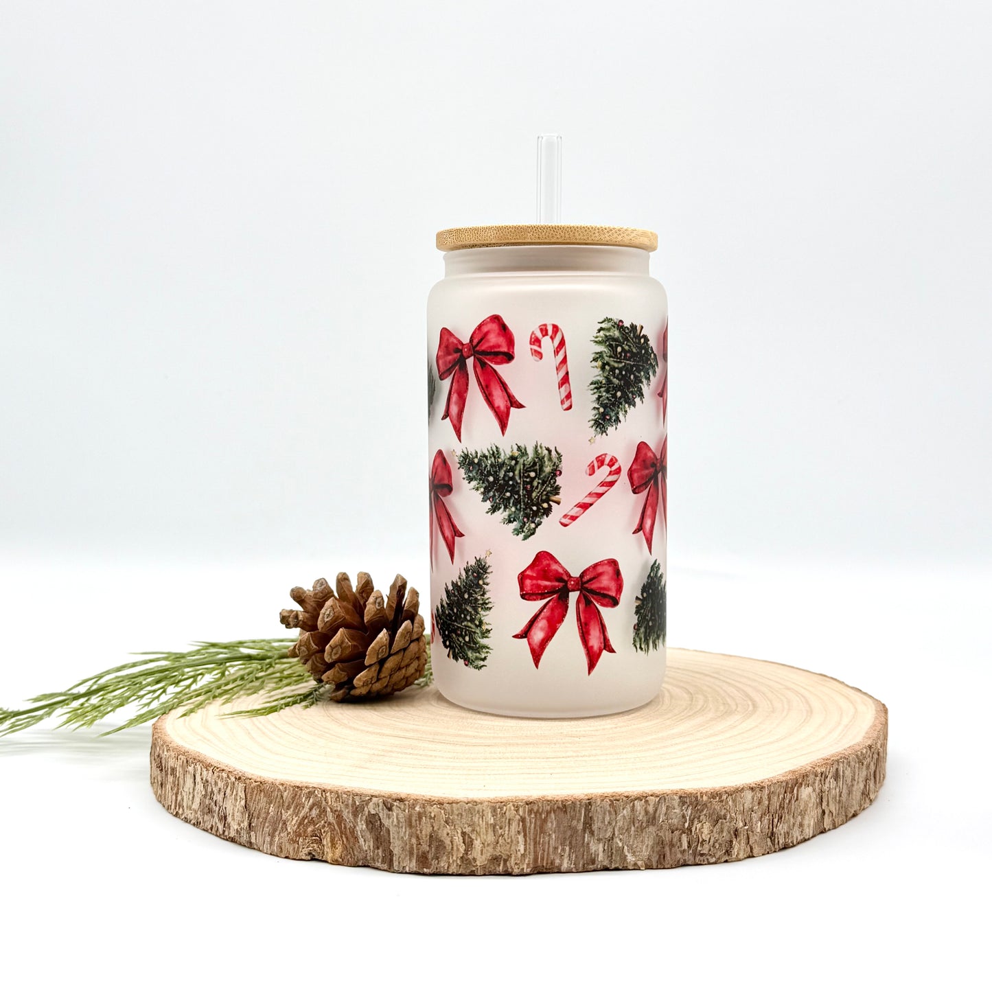 Christmas Glass Tumbler - 16oz Iced Coffee Cup