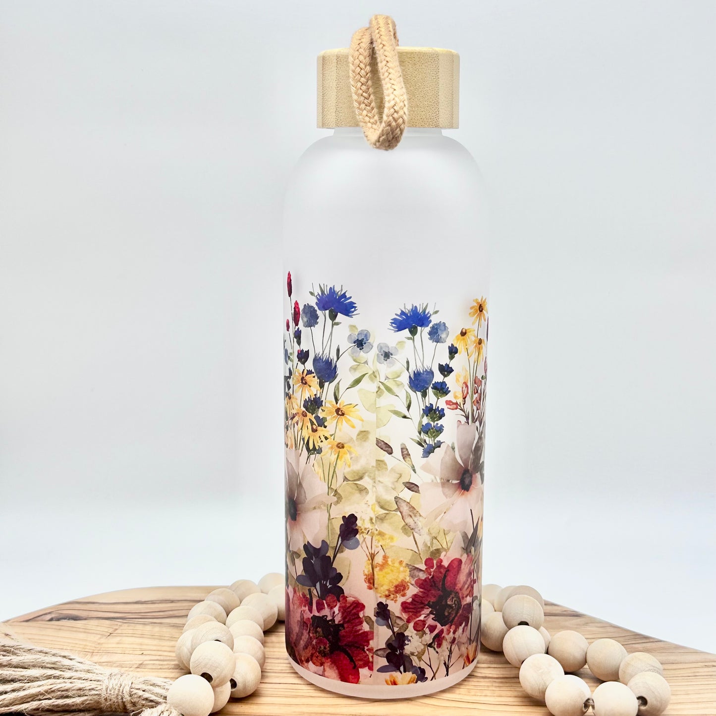 25oz Frosted Wildflower Glass Water Bottle