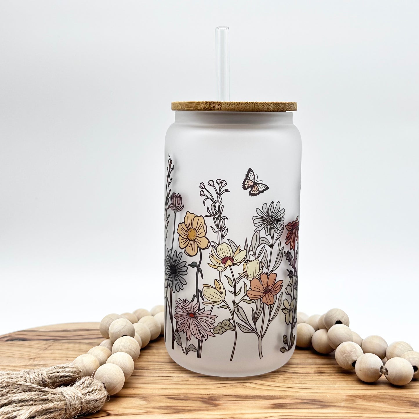 16oz Vintage Wildflower Glass Tumbler