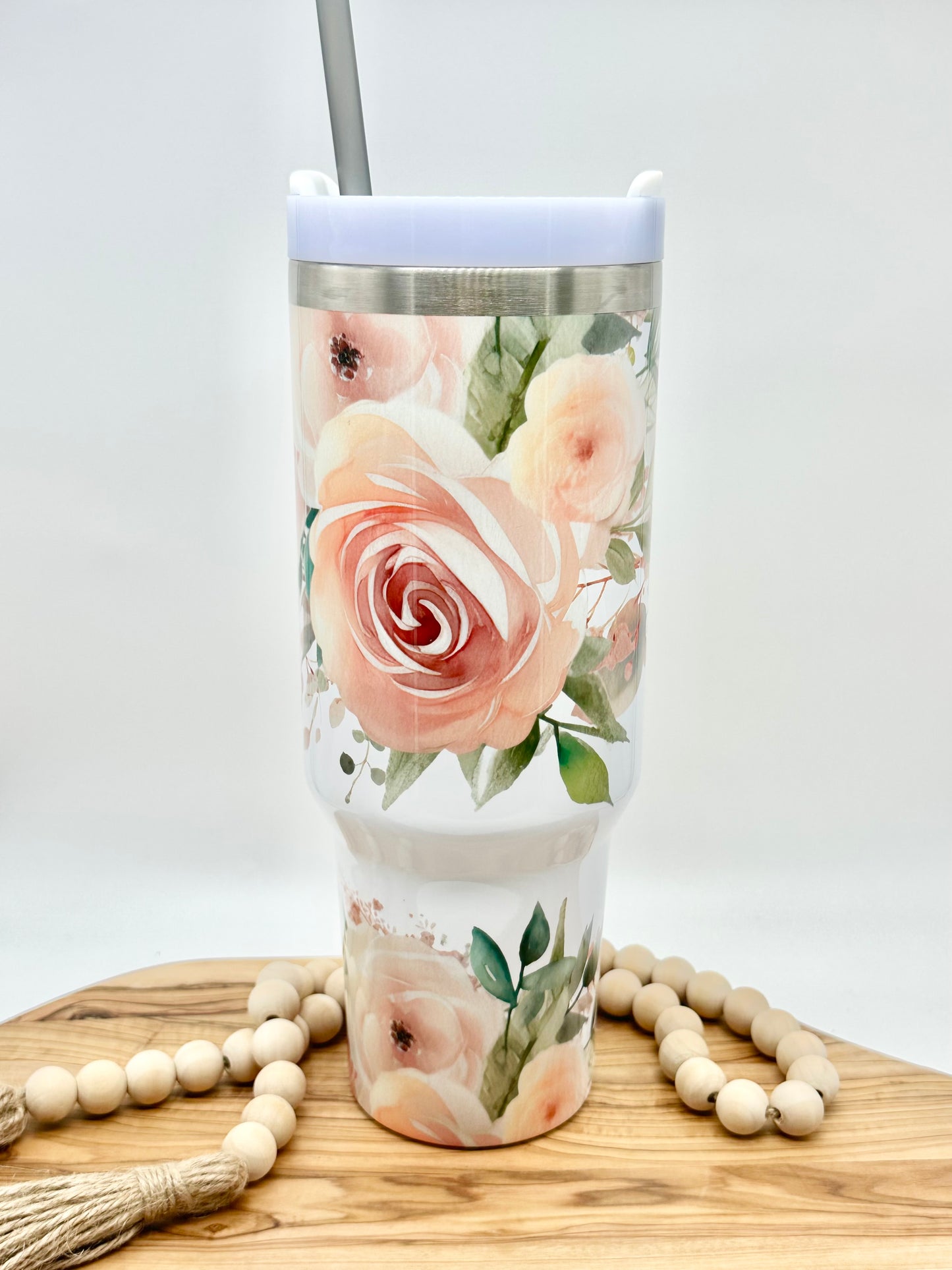 40oz Insulated Peach Floral Tumbler