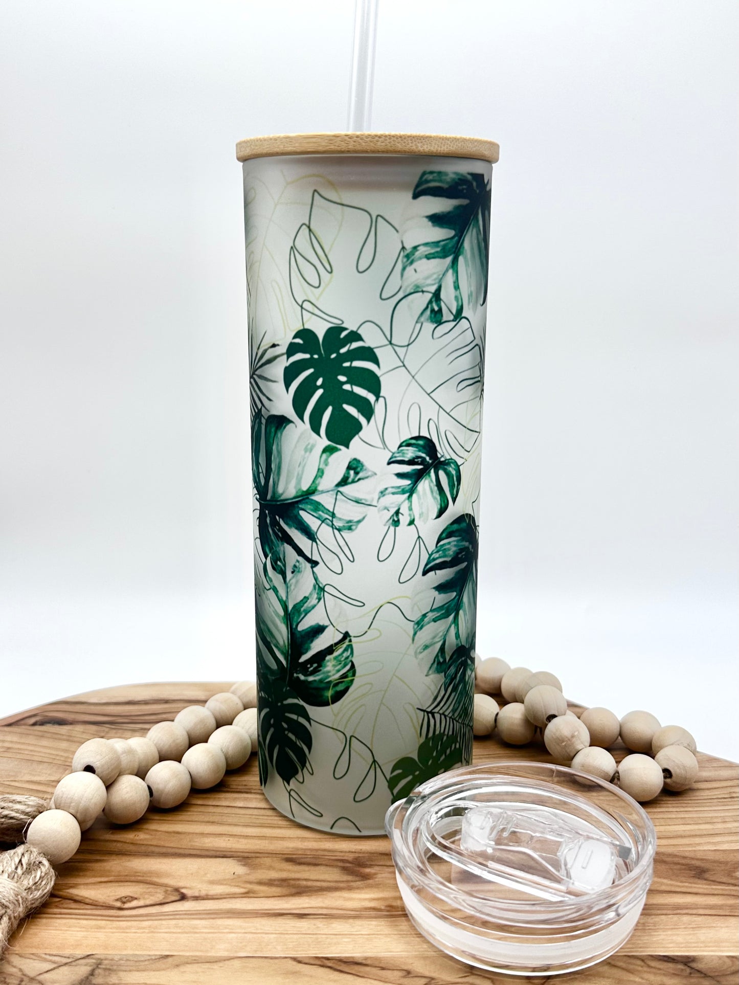 20oz Personalized Monstera Leaf Glass Tumbler