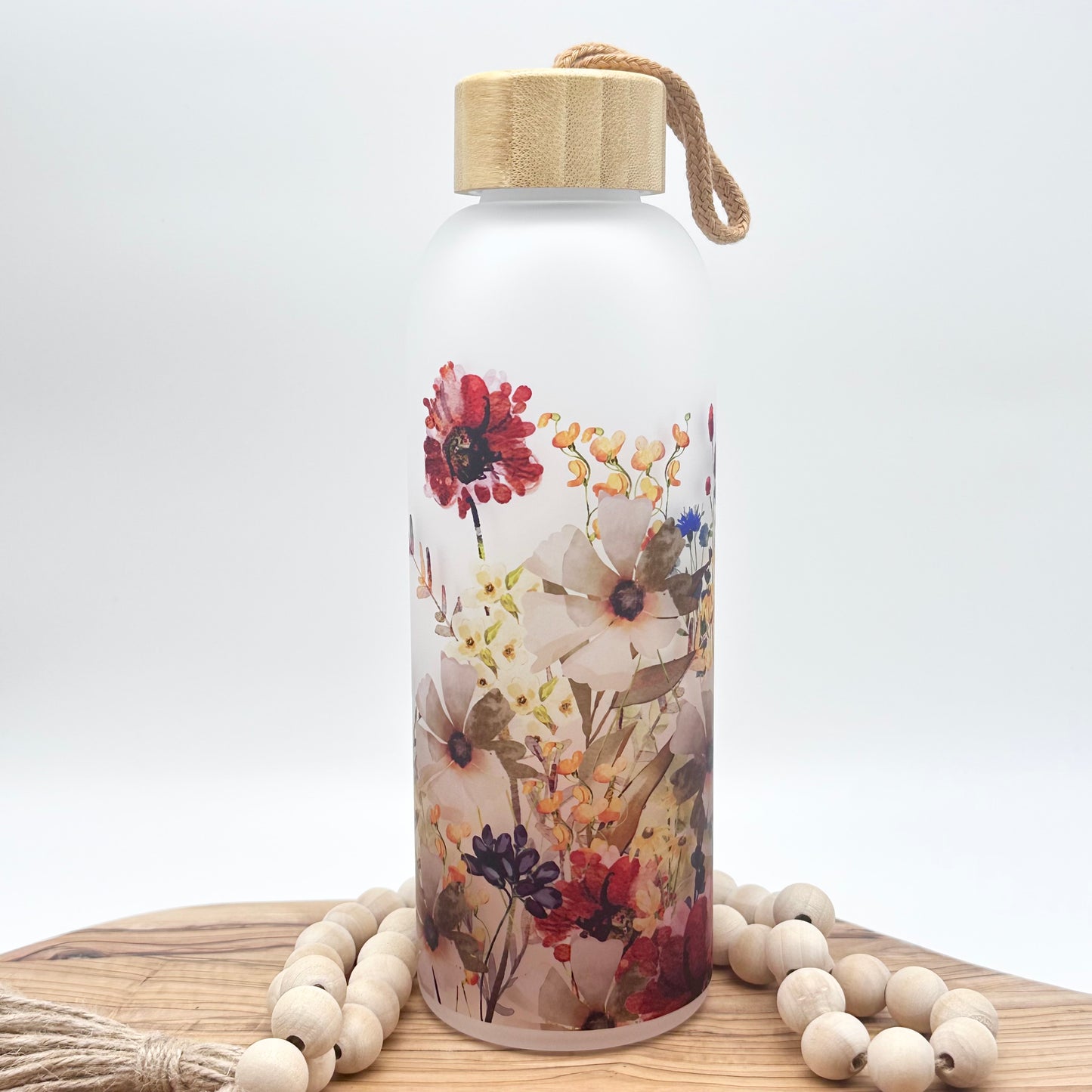 25oz Frosted Wildflower Glass Water Bottle