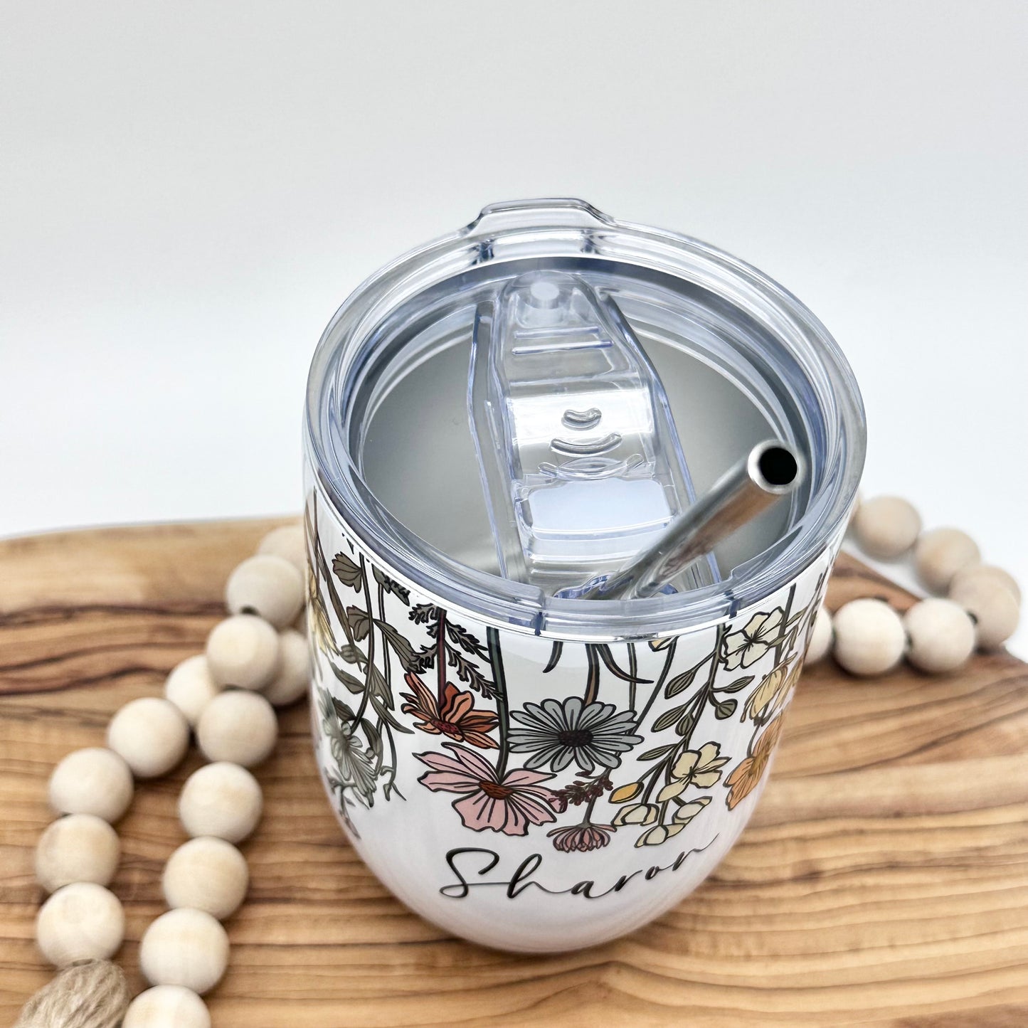 Personalized Vintage Wildflower Wine Glass