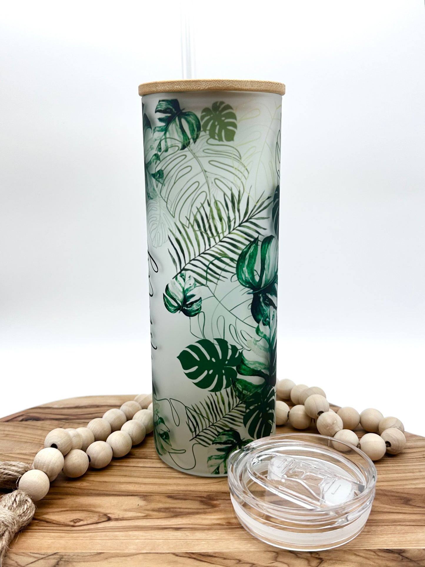20oz Personalized Monstera Leaf Glass Tumbler