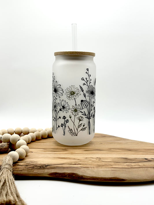 16oz Daisy Frosted Glass Can