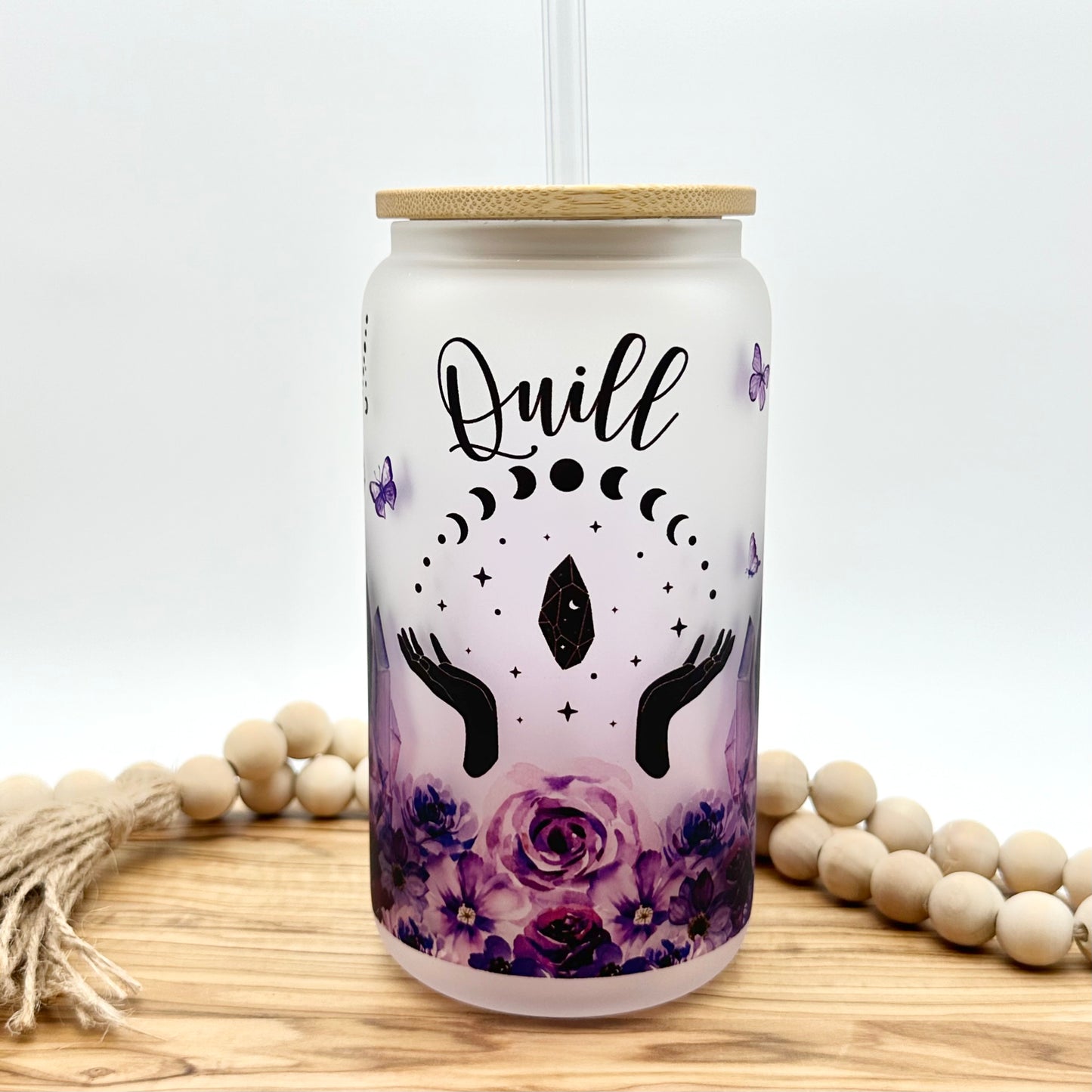 Personalized Purple Floral Glass Can
