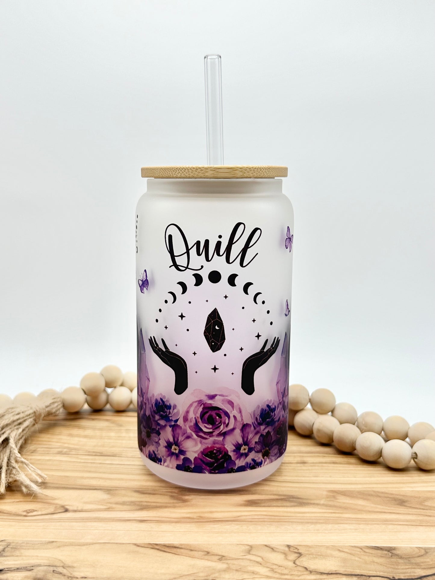 Personalized Purple Floral Glass Can