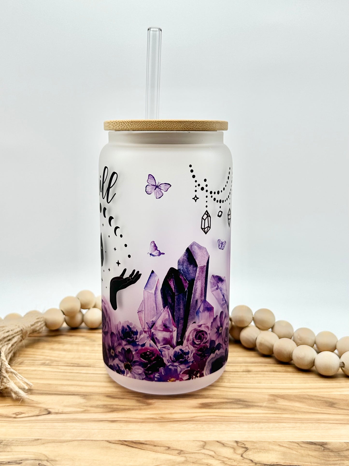 Personalized Purple Floral Glass Can