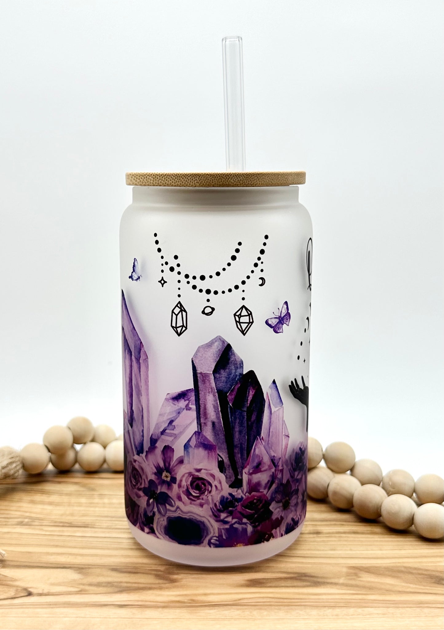 Personalized Purple Floral Glass Can