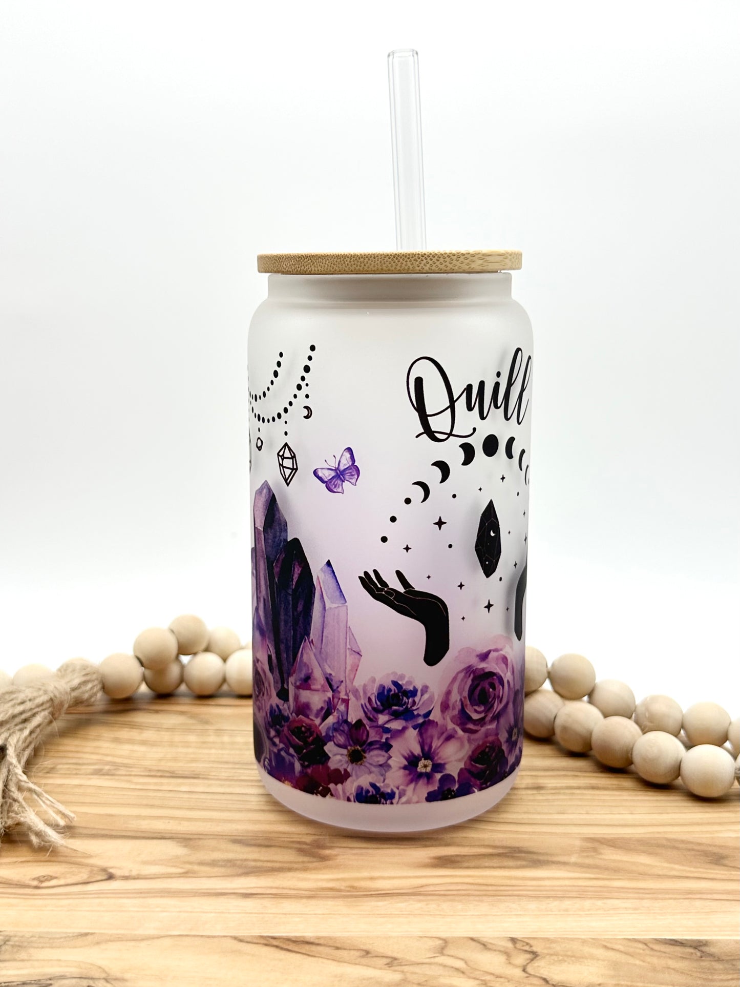 Personalized Purple Floral Glass Can