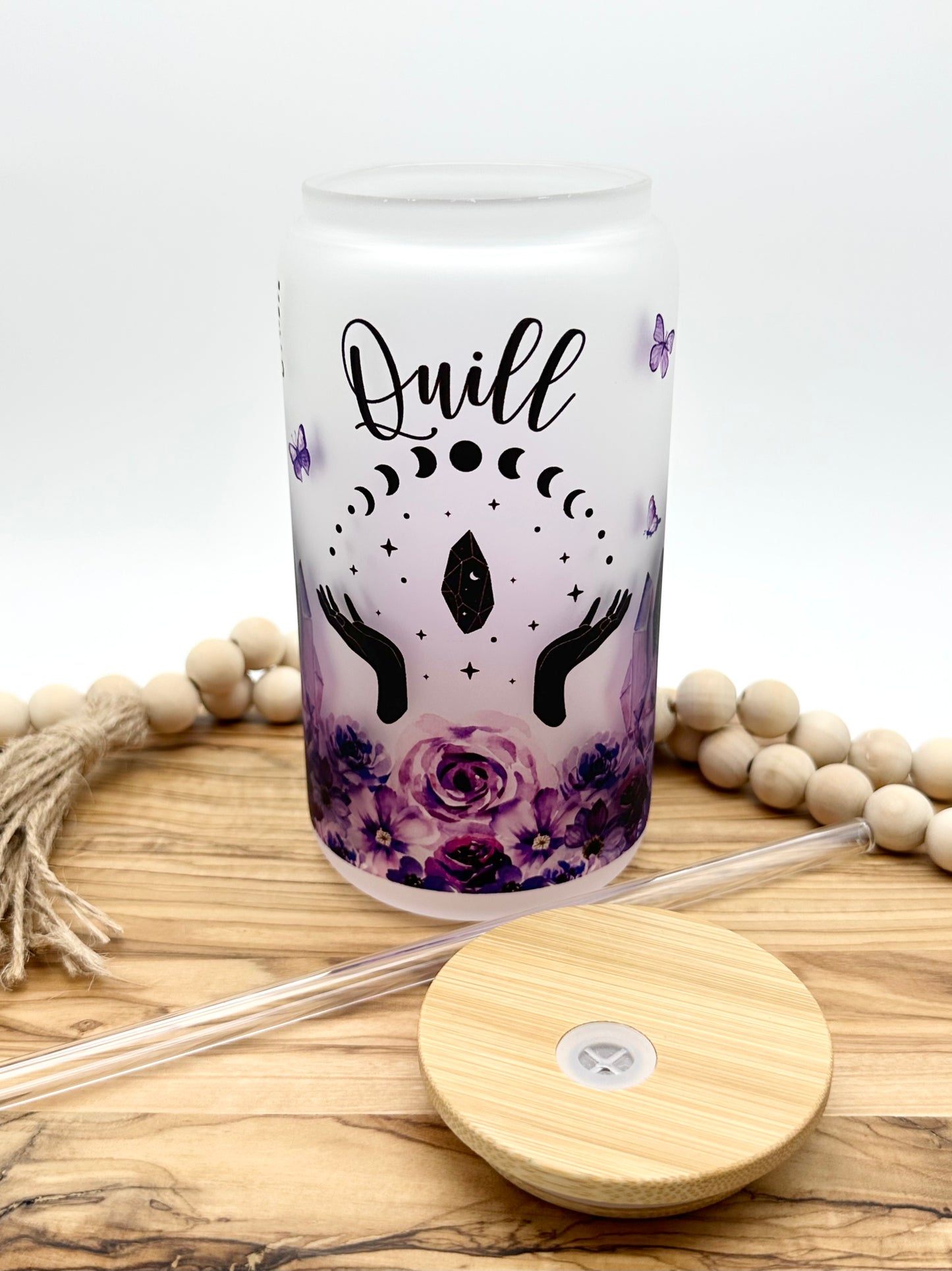 Personalized Purple Floral Glass Can
