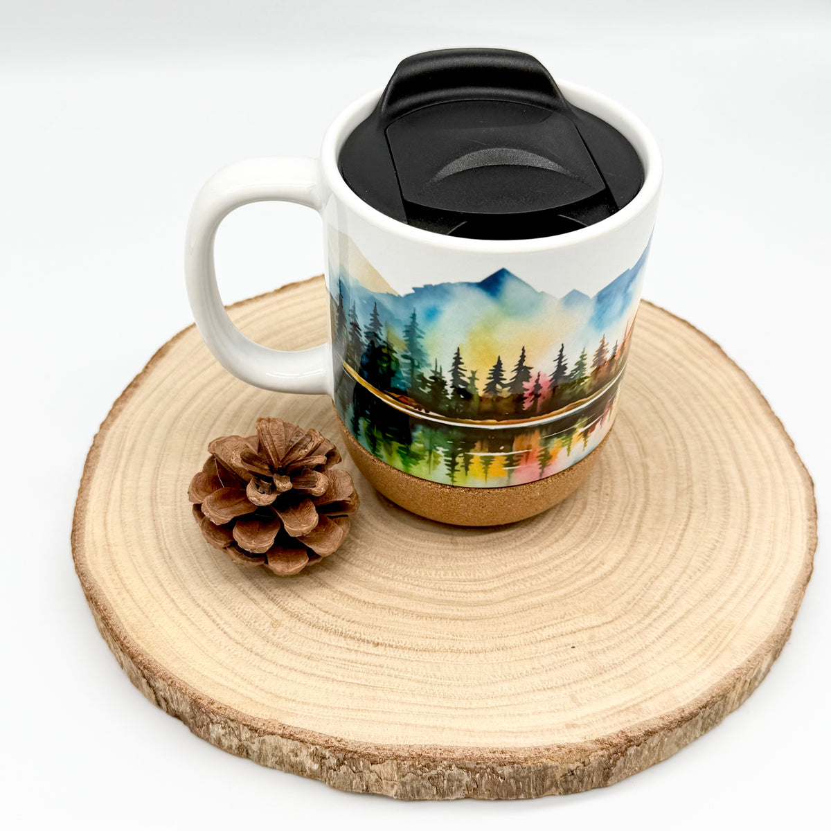 12oz Colorful Mountain Lake Cork Bottom Coffee Mug