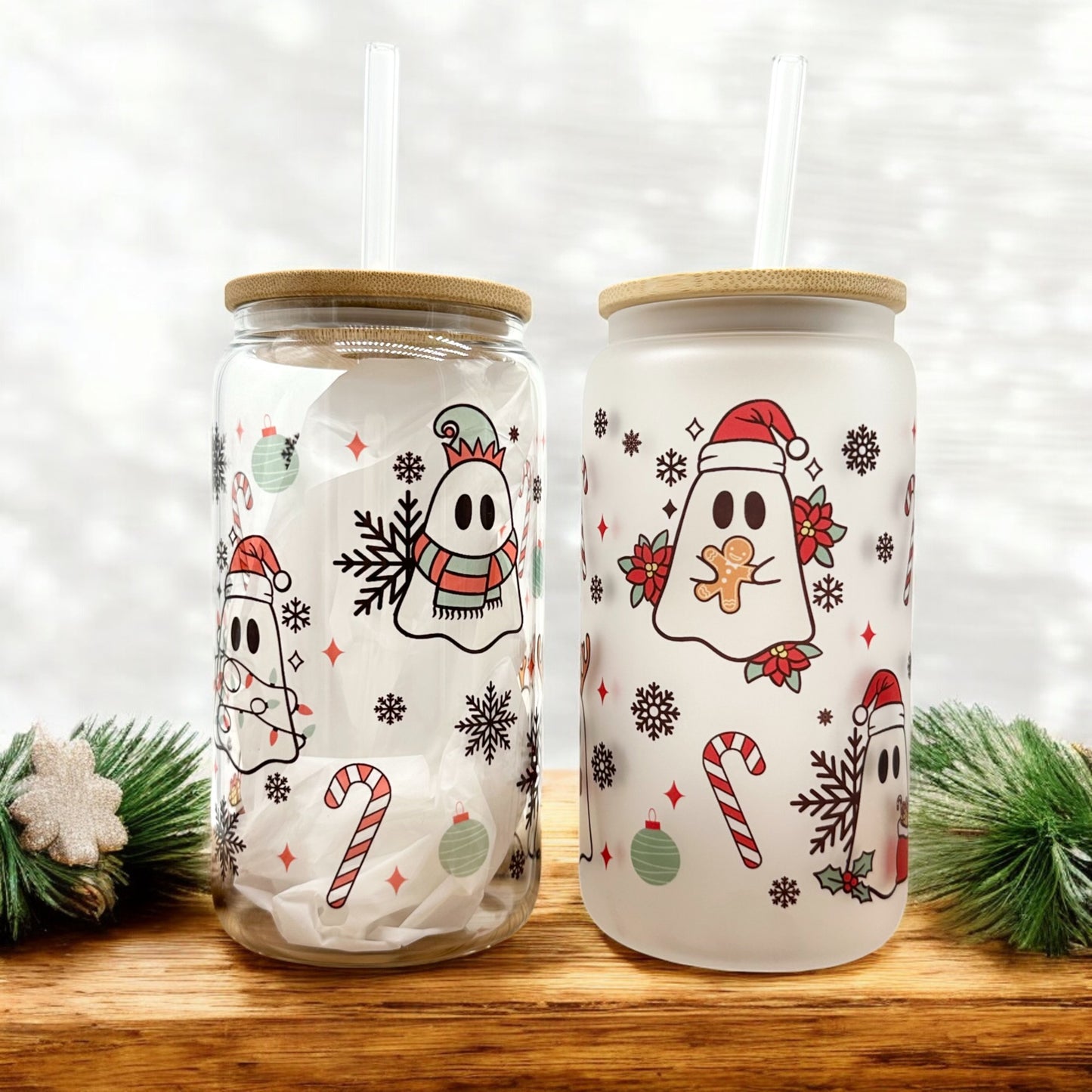 Christmas Ghost Frosted Glass Cup