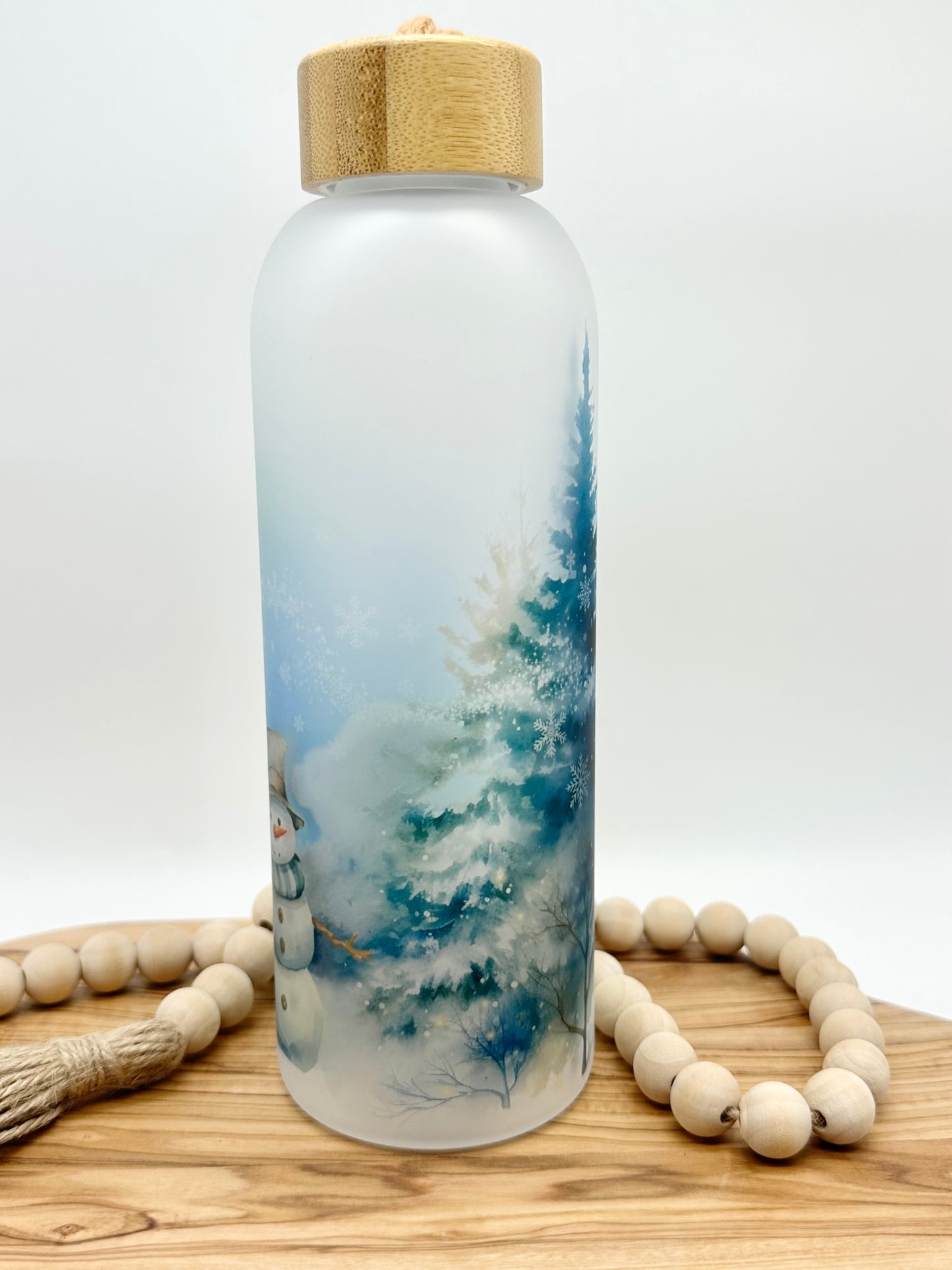 Snowman Glass Water Bottle