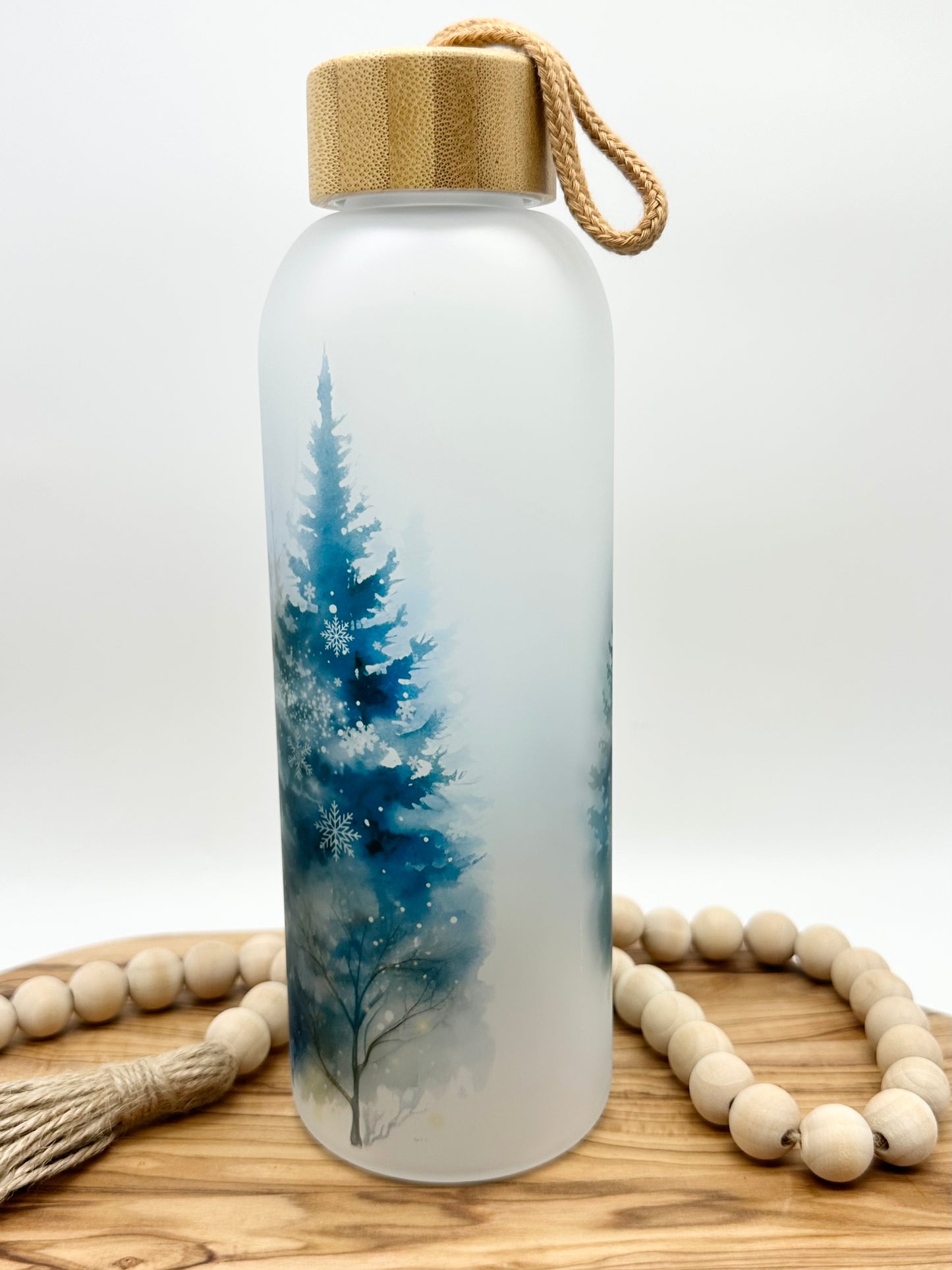 Snowman Glass Water Bottle