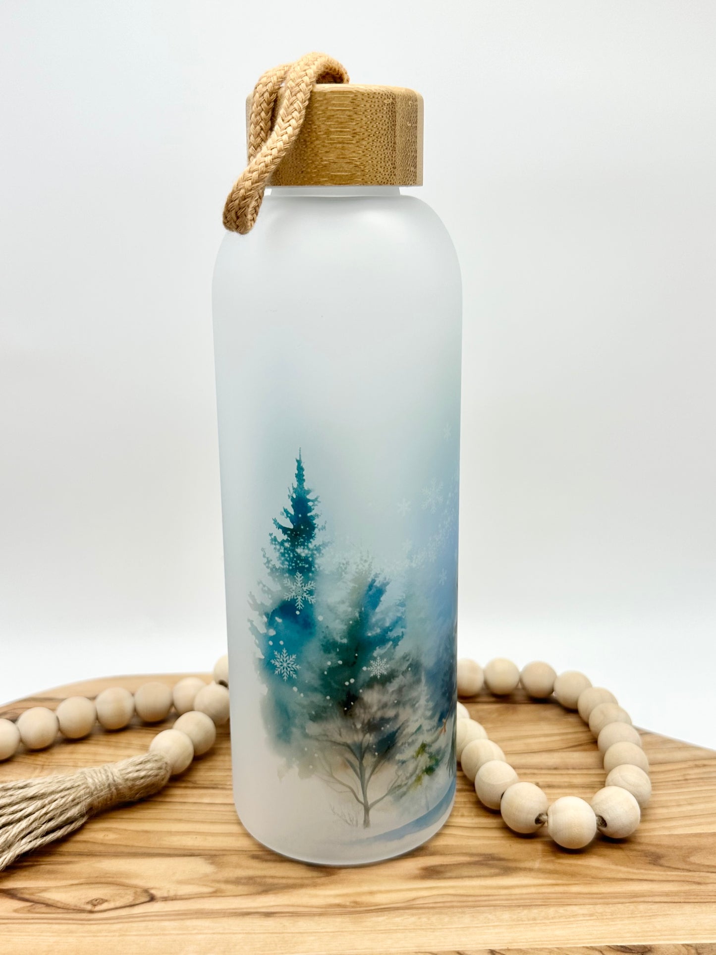 Snowman Glass Water Bottle