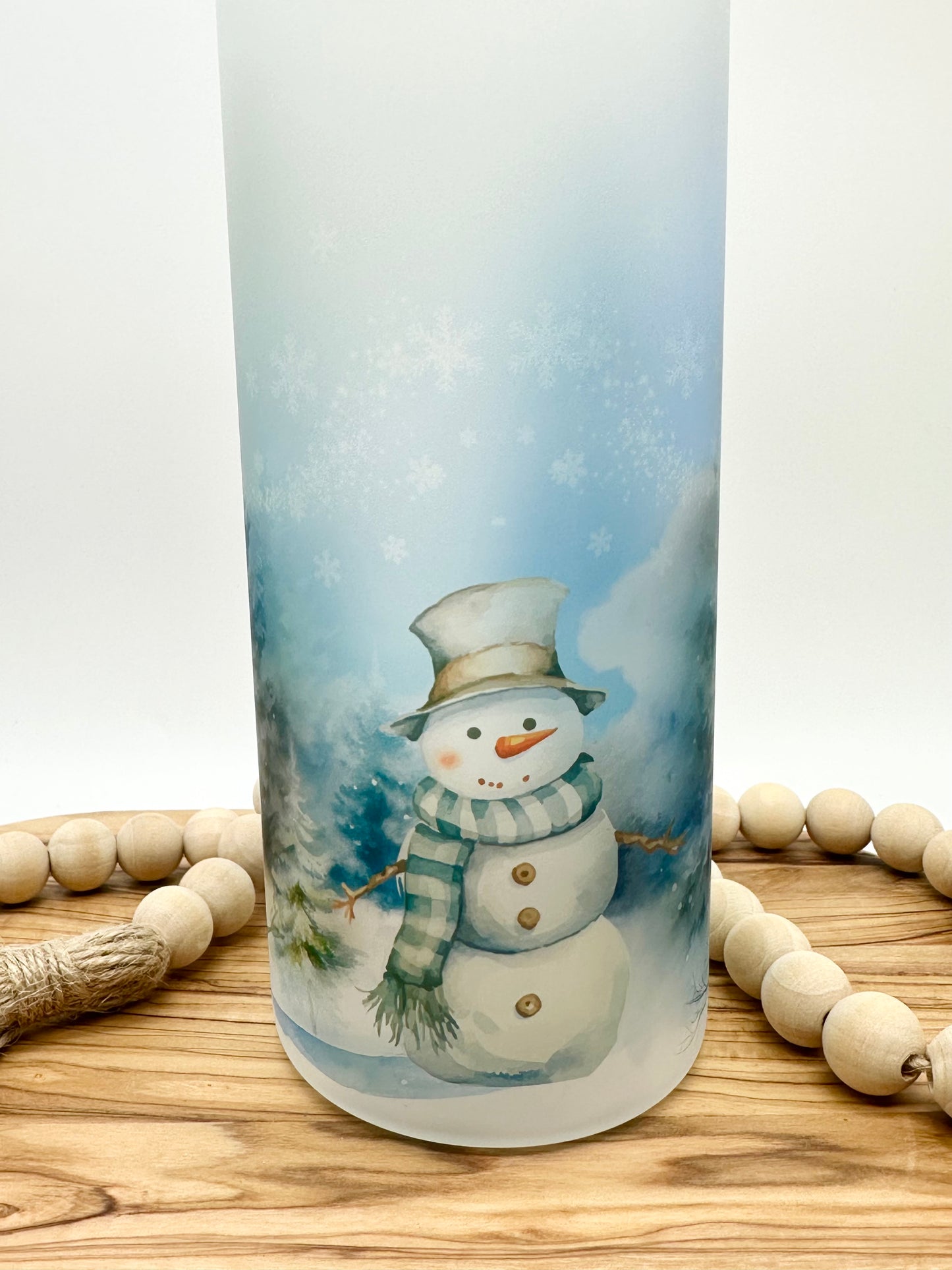Snowman Glass Water Bottle