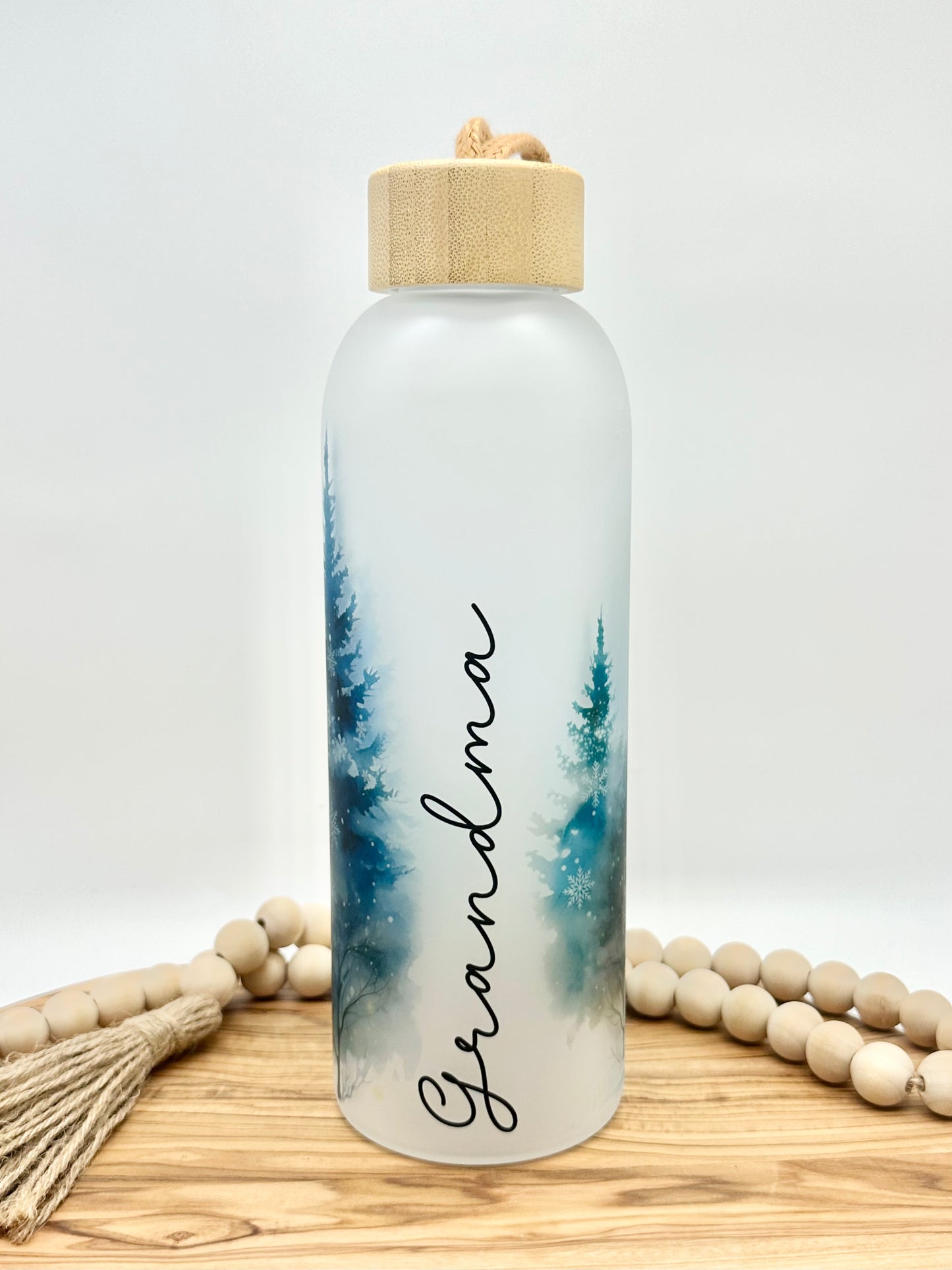 Snowman Glass Water Bottle