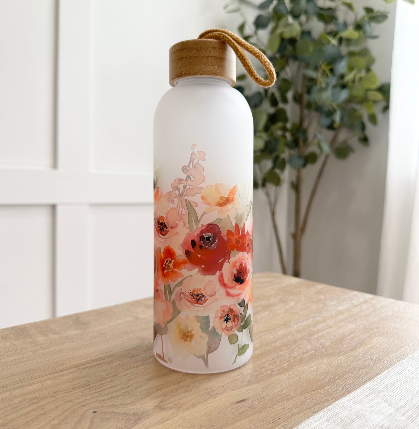 Floral Glass Water Bottle