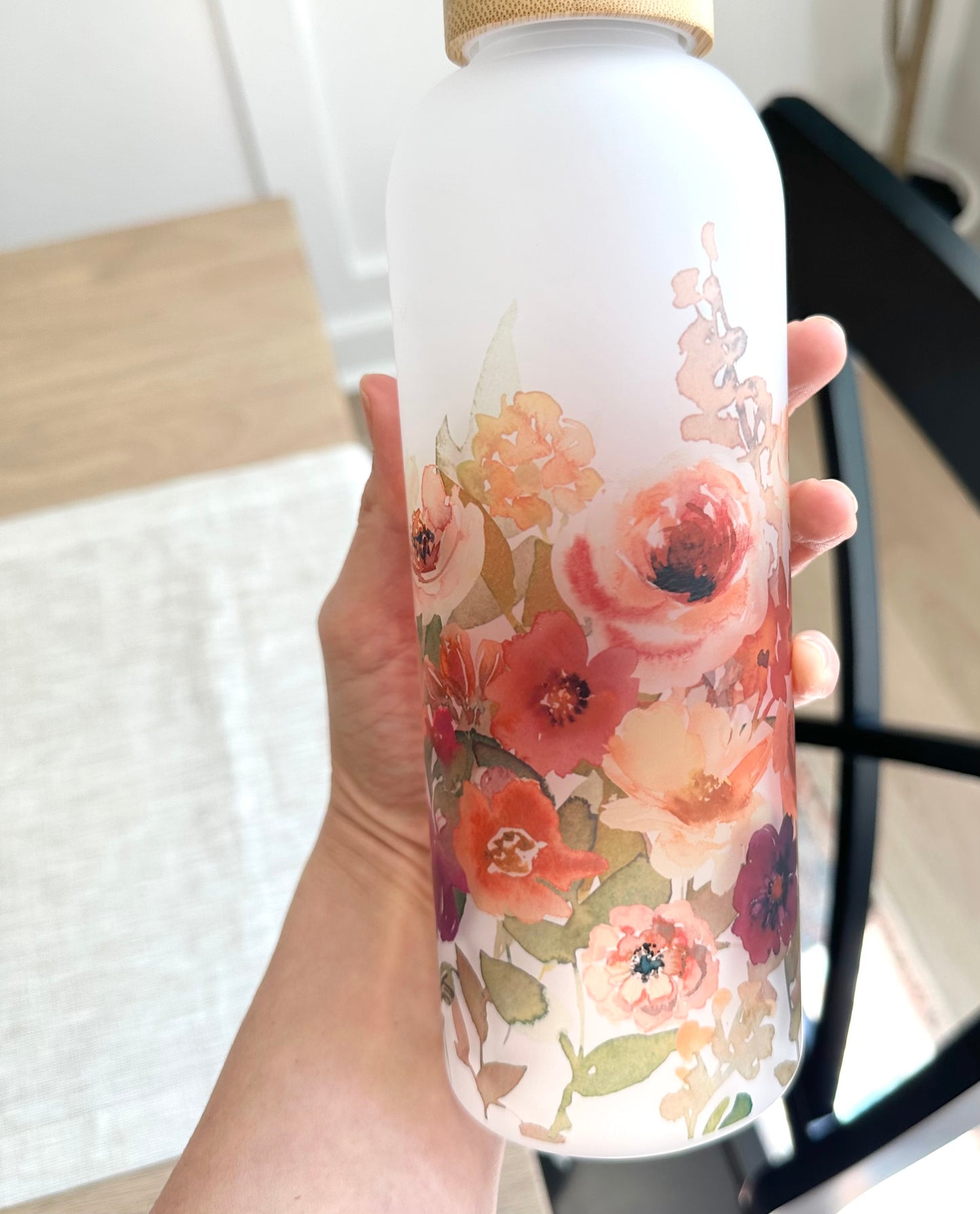 Floral Glass Water Bottle