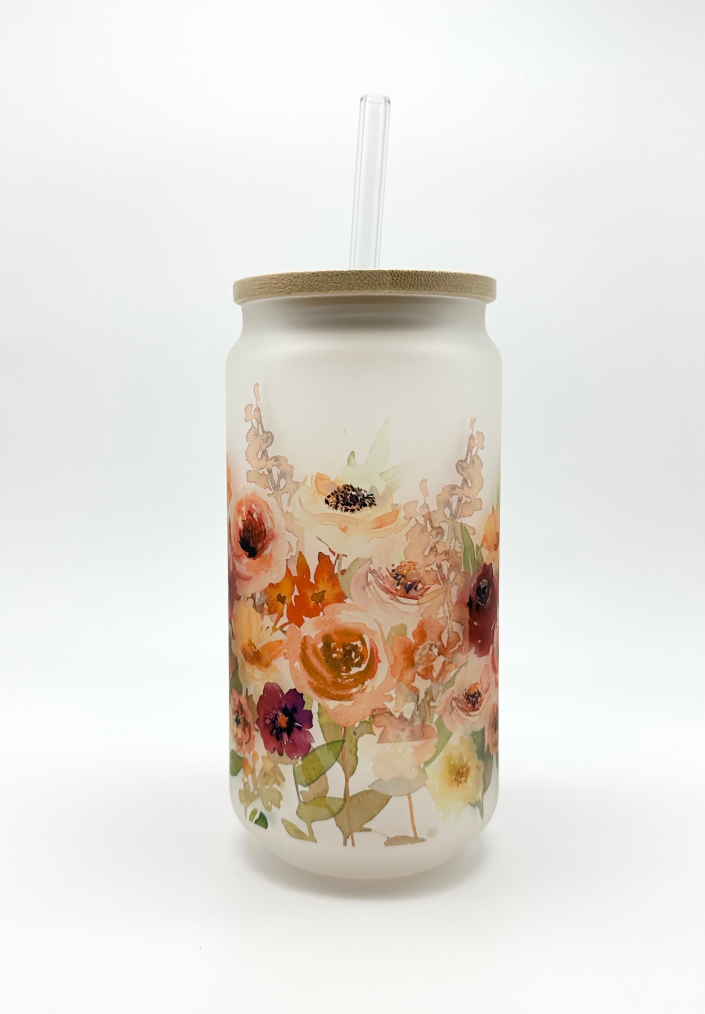 16oz Fall Floral Frosted Glass Can