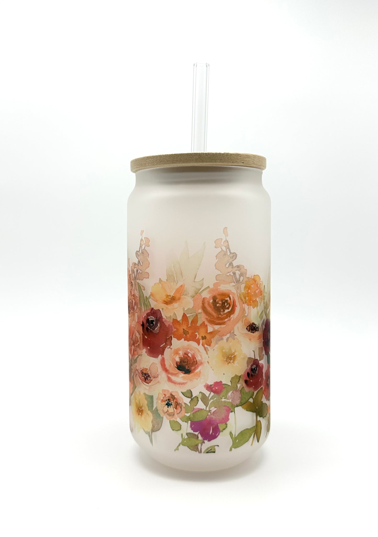 16oz Fall Floral Frosted Glass Can