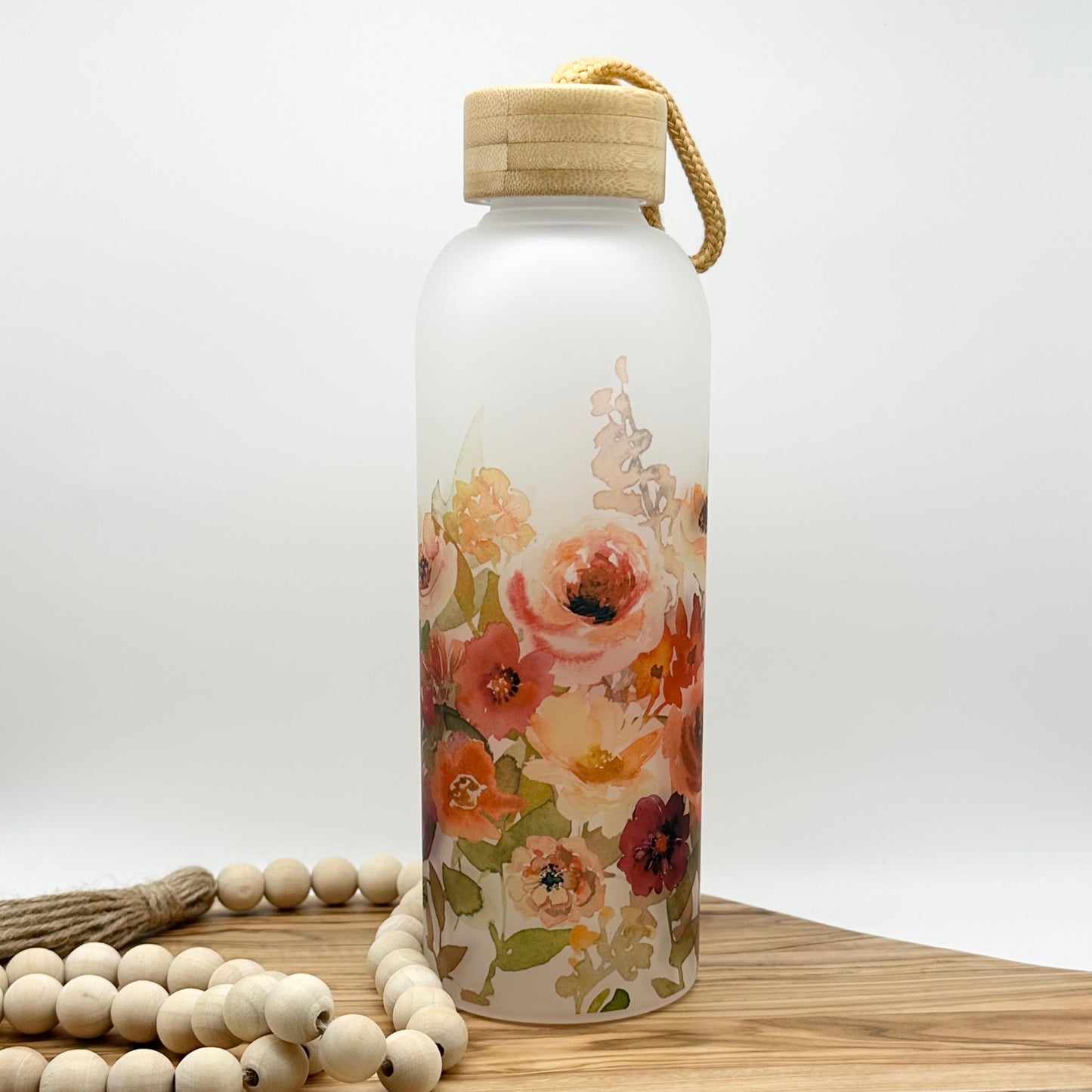 Floral Glass Water Bottle