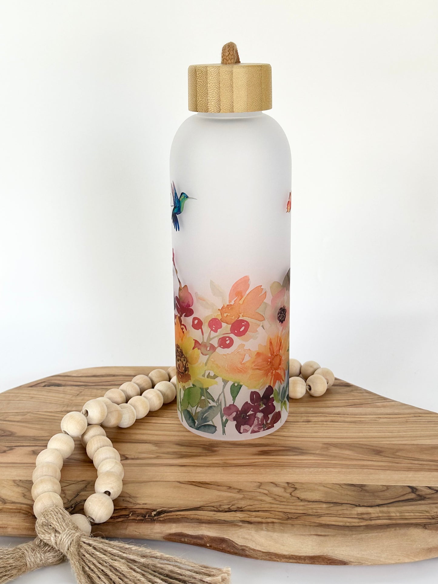 Hummingbird Glass Water Bottle