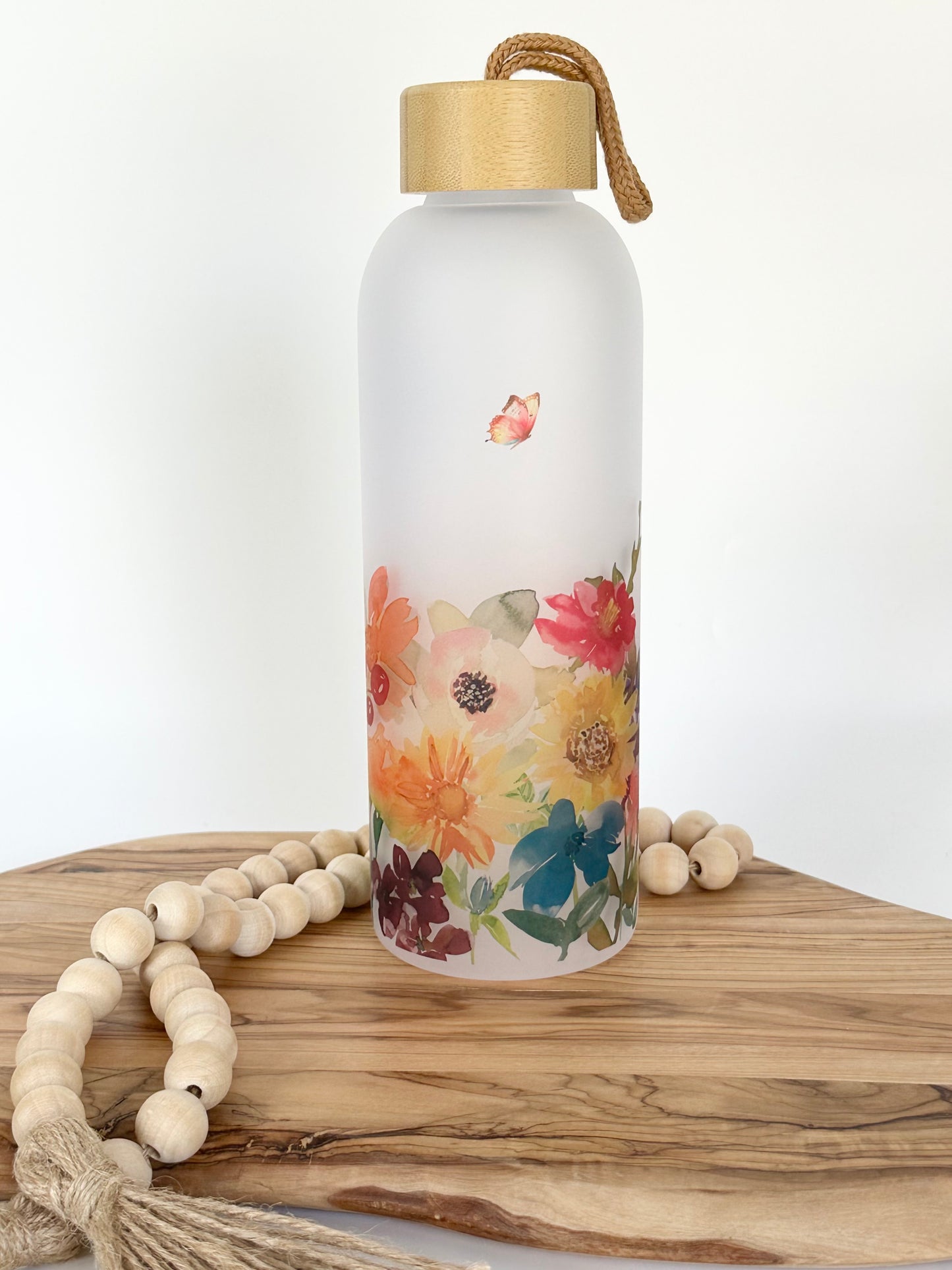 Hummingbird Glass Water Bottle