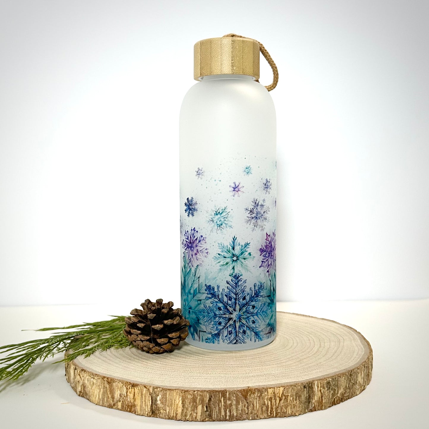 Snowflake Glass Water Bottle