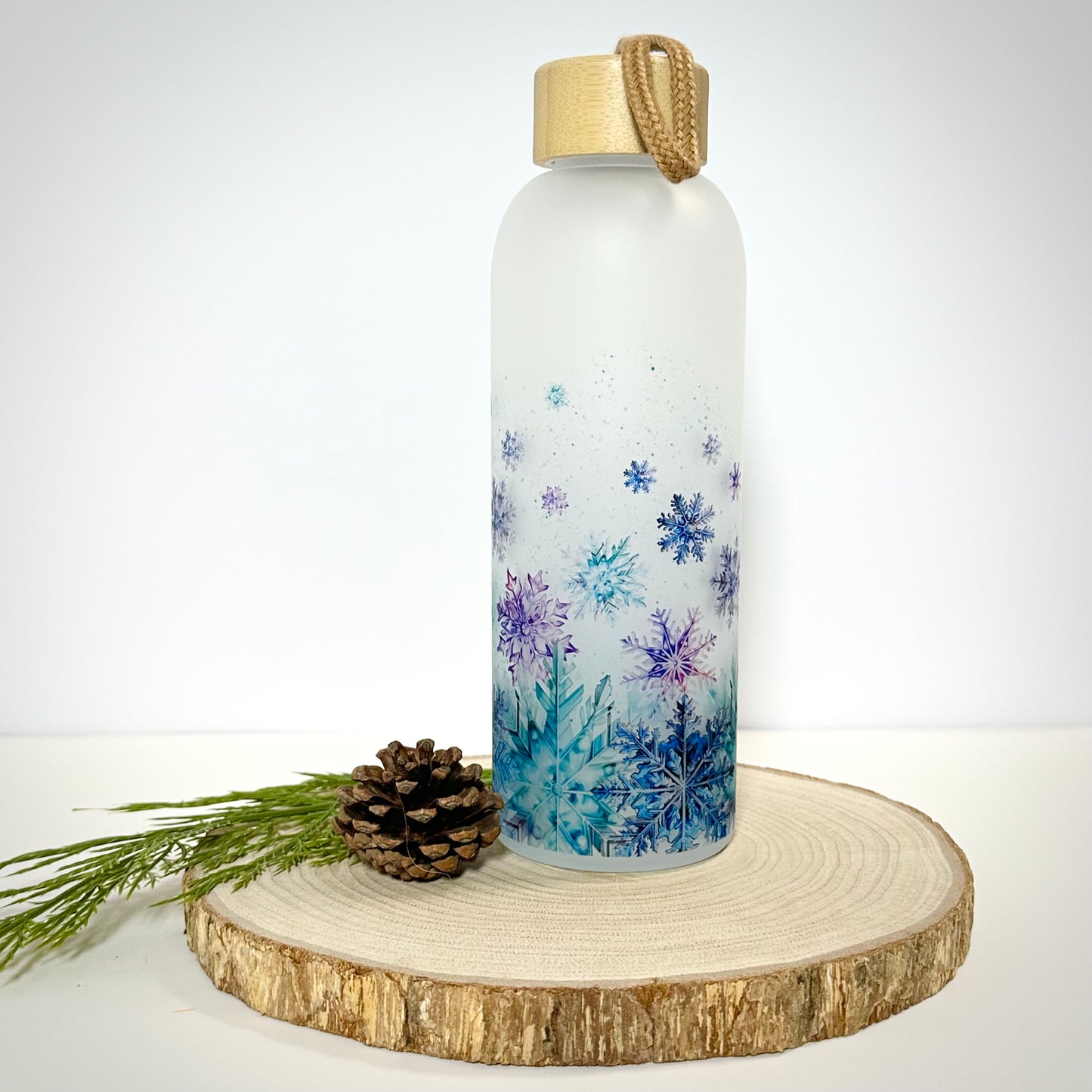Snowflake Glass Water Bottle