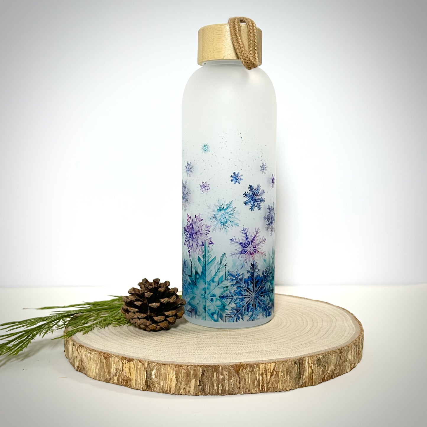 Snowflake Glass Water Bottle
