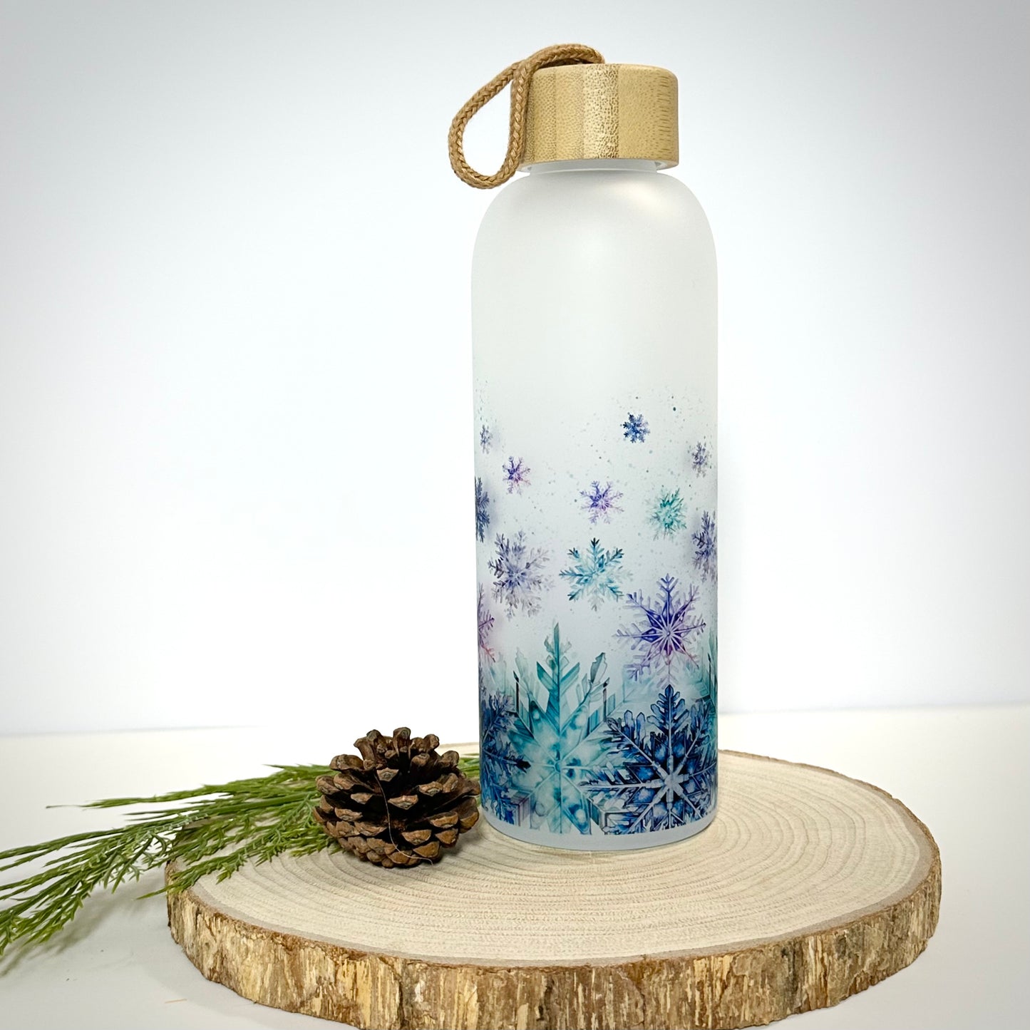 Snowflake Glass Water Bottle