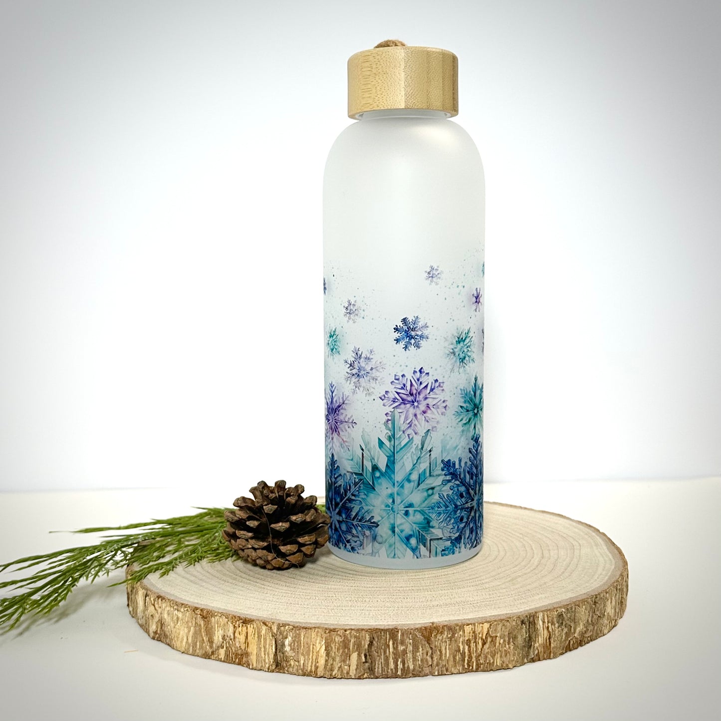 Snowflake Glass Water Bottle