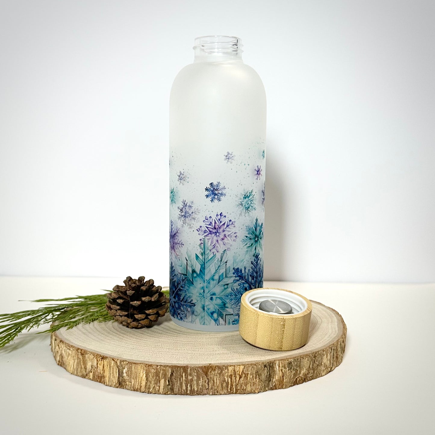 Snowflake Glass Water Bottle