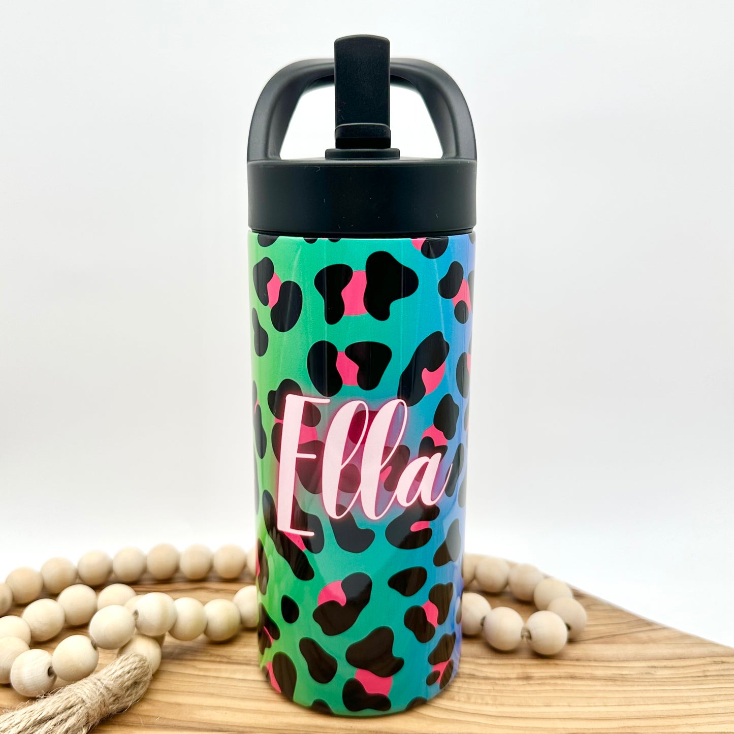 Kids Personalized Leopard Print Water Bottle