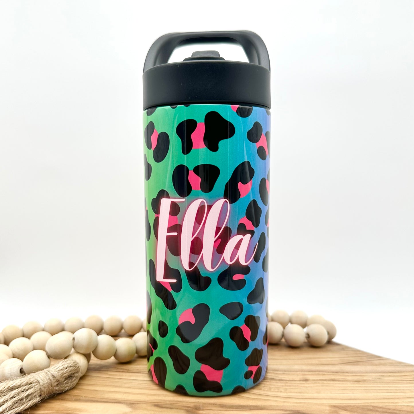 Kids Personalized Leopard Print Water Bottle